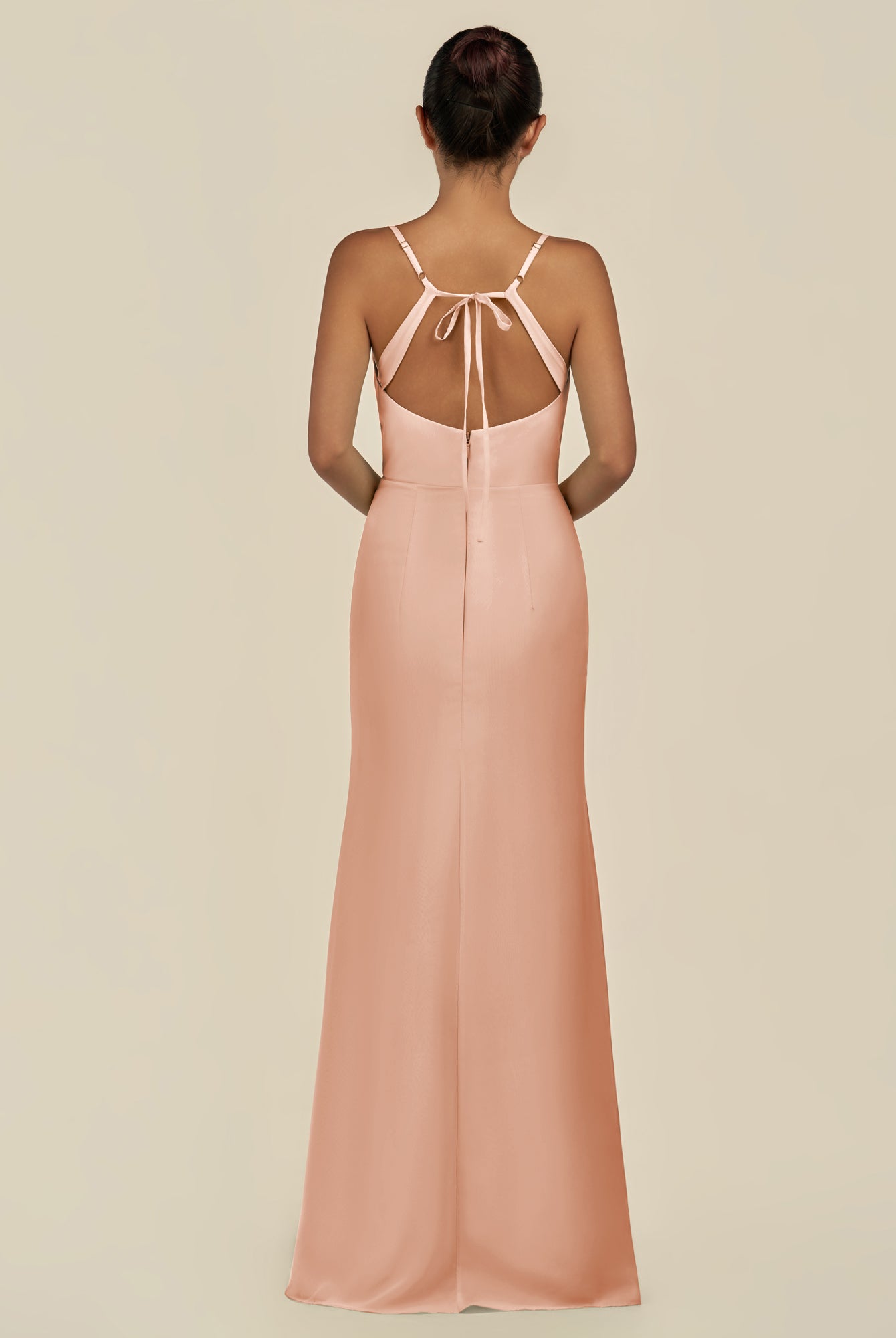 KissDress-Unity English Rose Sheath Spaghetti Straps Chiffon Ruched Long Bridesmaid Dress