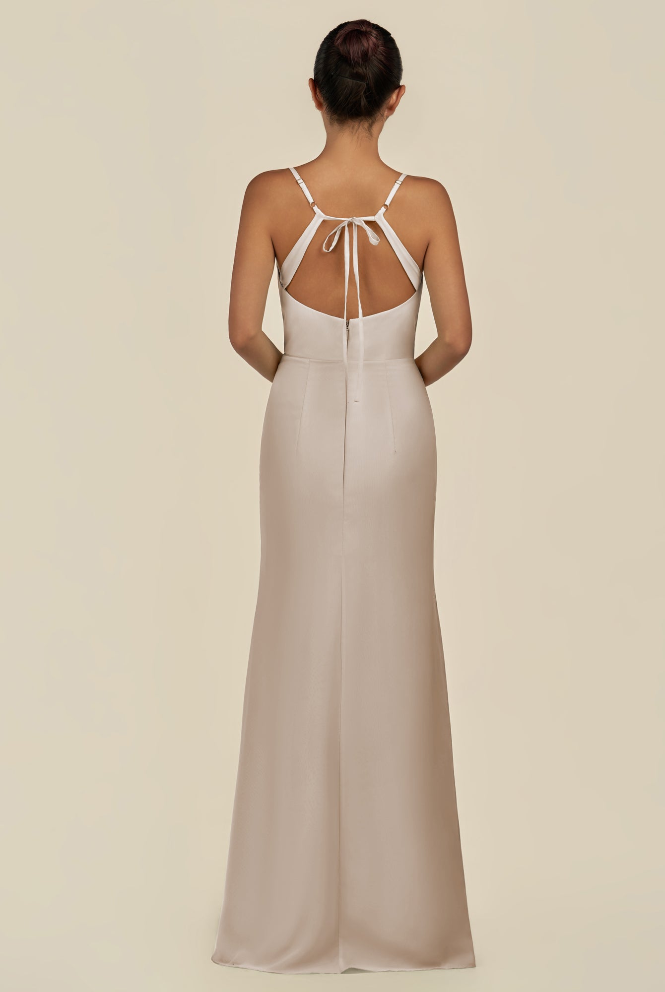 KissDress-Unity Frost Sheath Spaghetti Straps Chiffon Ruched Long Bridesmaid Dress