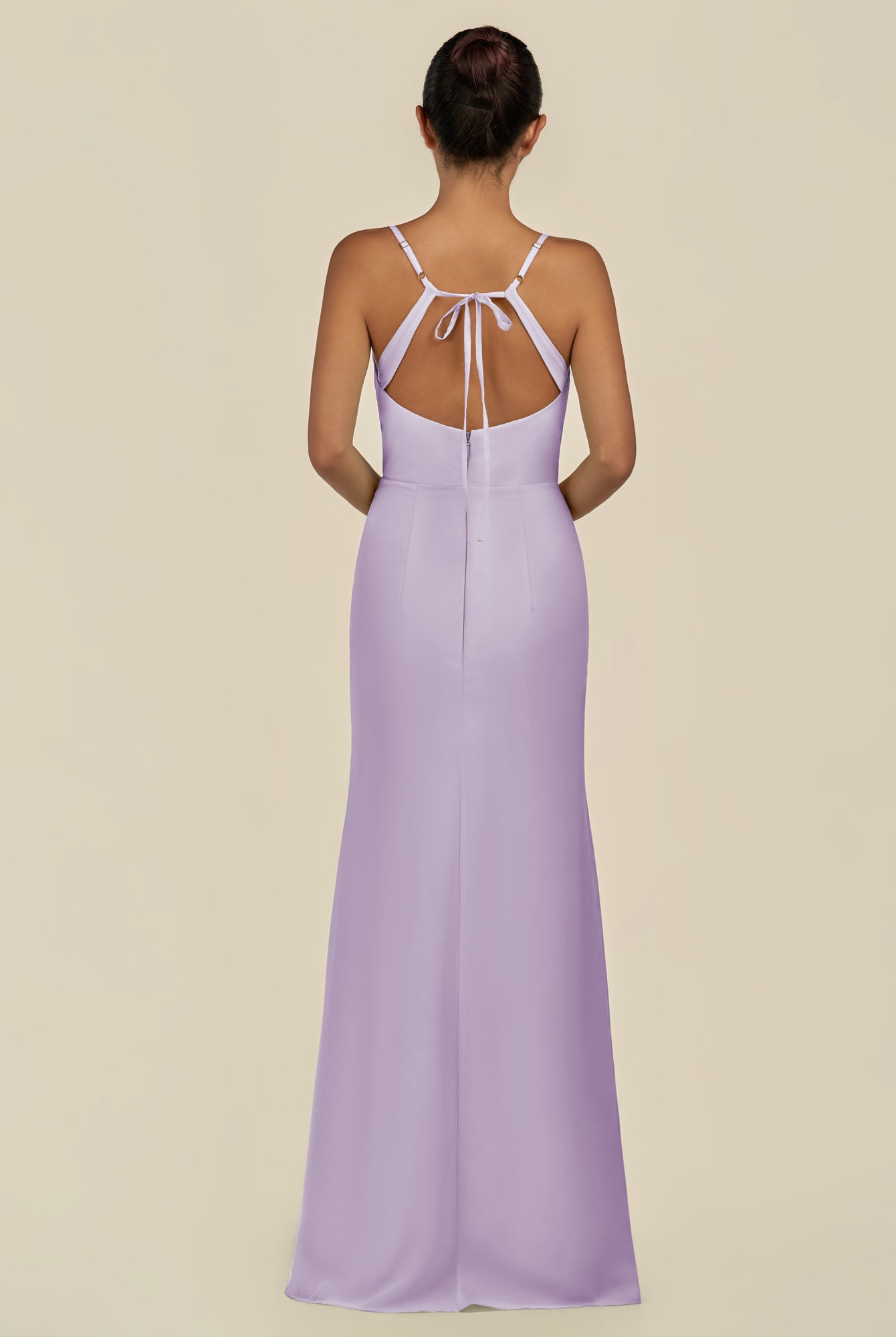 KissDress-Unity Lavender Sheath Spaghetti Straps Chiffon Ruched Long Bridesmaid Dress