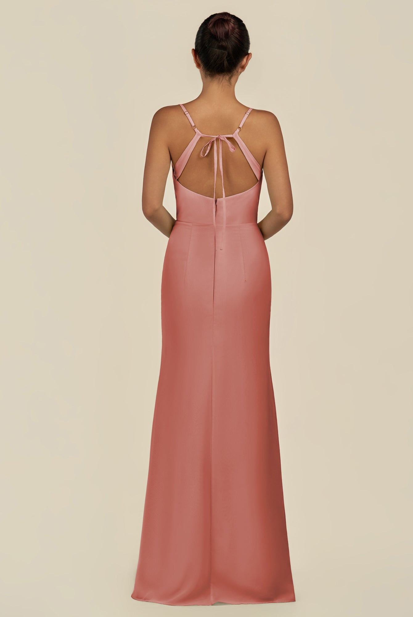 KissDress-Unity Mulberry Sheath Spaghetti Straps Chiffon Ruched Long Bridesmaid Dress