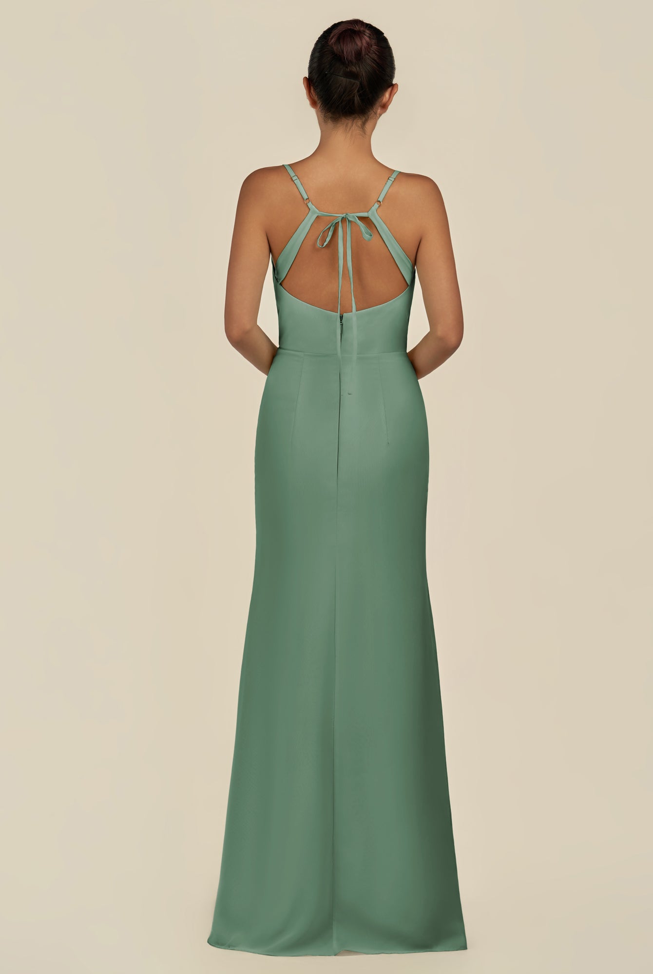 KissDress-Unity Sea Glass Sheath Spaghetti Straps Chiffon Ruched Long Bridesmaid Dress