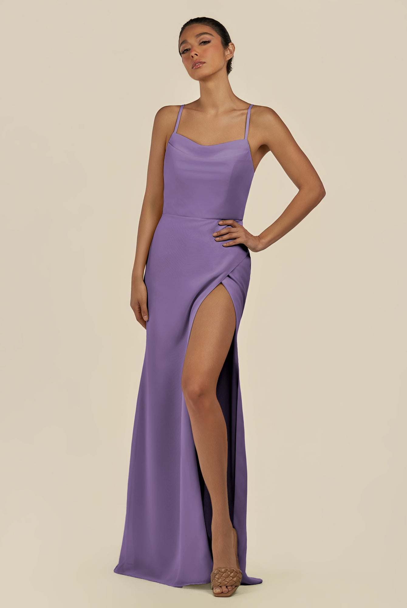 KissDress-Unity Tahiti Sheath Spaghetti Straps Chiffon Ruched Long Bridesmaid Dress