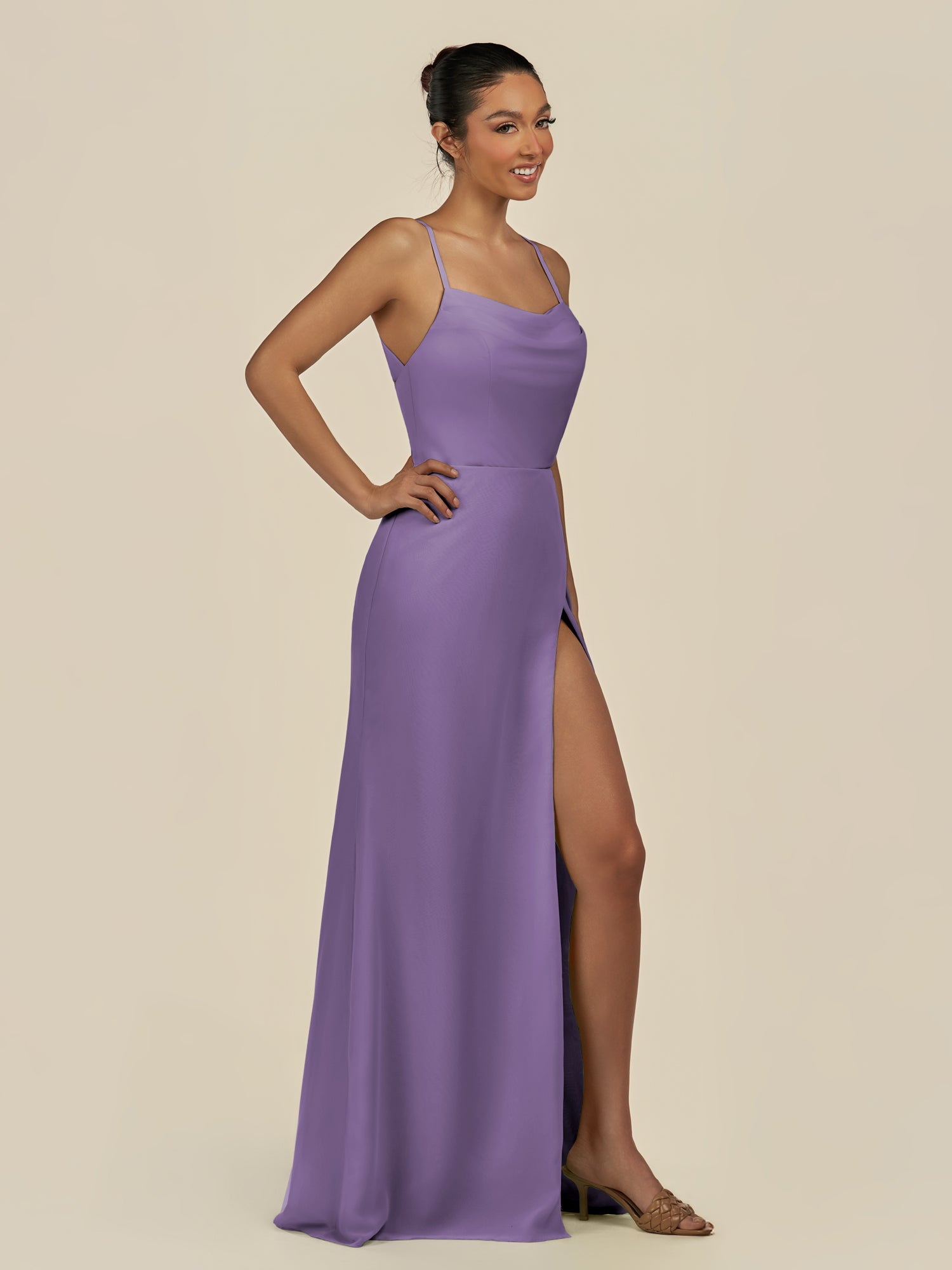 KissDress-Unity Tahiti Sheath Spaghetti Straps Chiffon Ruched Long Bridesmaid Dress