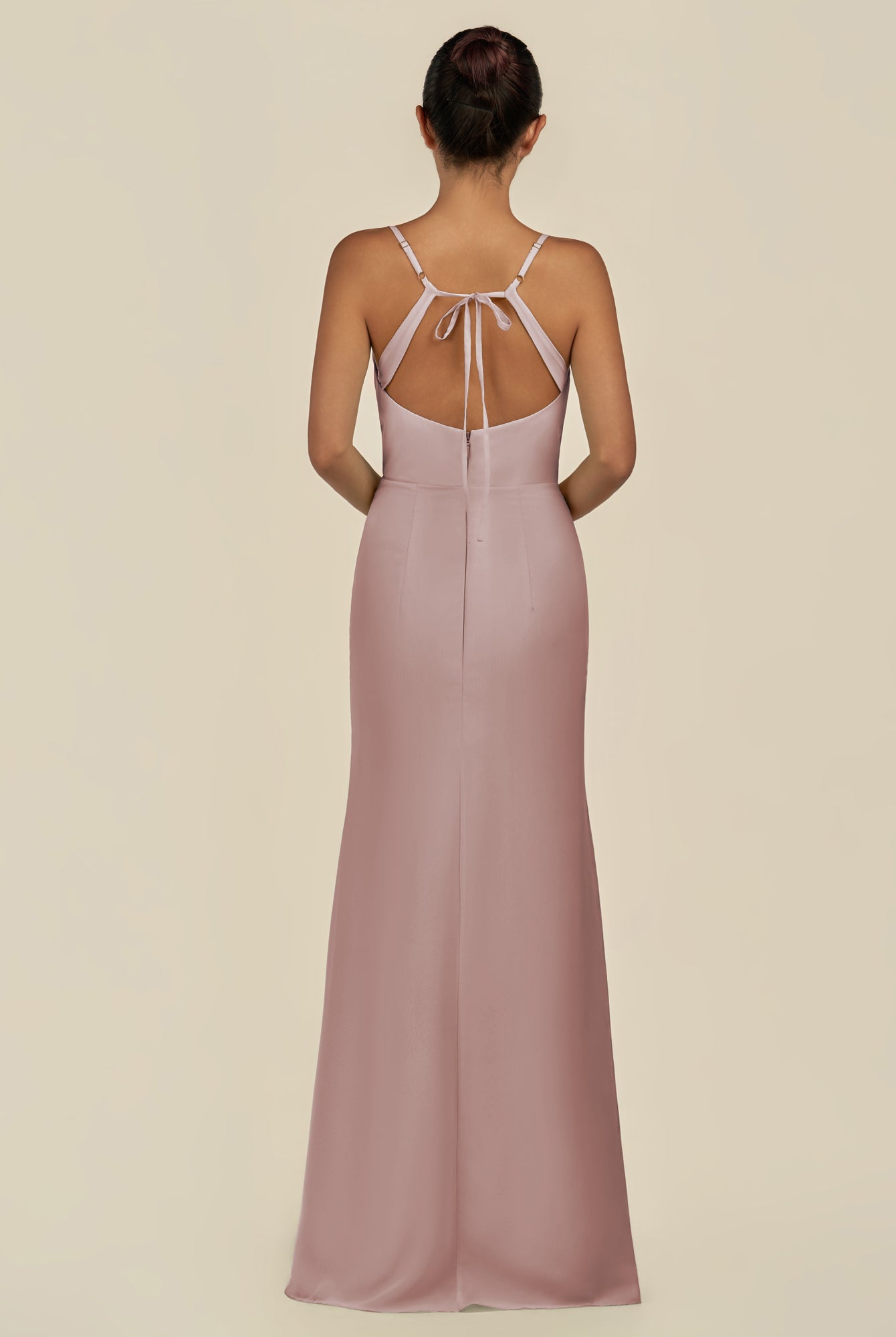 KissDress-Unity Toffee Sheath Spaghetti Straps Chiffon Ruched Long Bridesmaid Dress