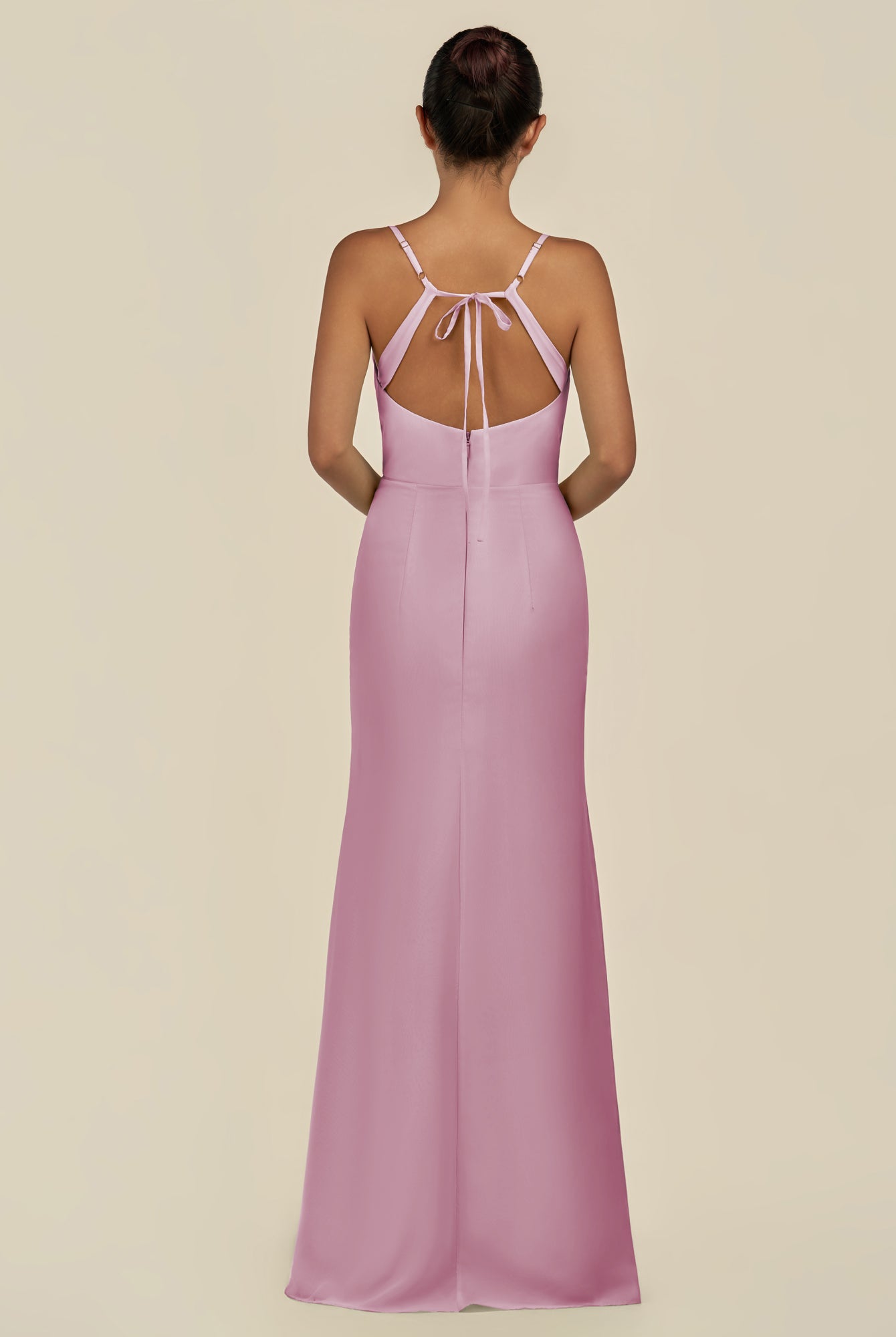 KissDress-Unity Vintage Mauve Sheath Spaghetti Straps Chiffon Ruched Long Bridesmaid Dress