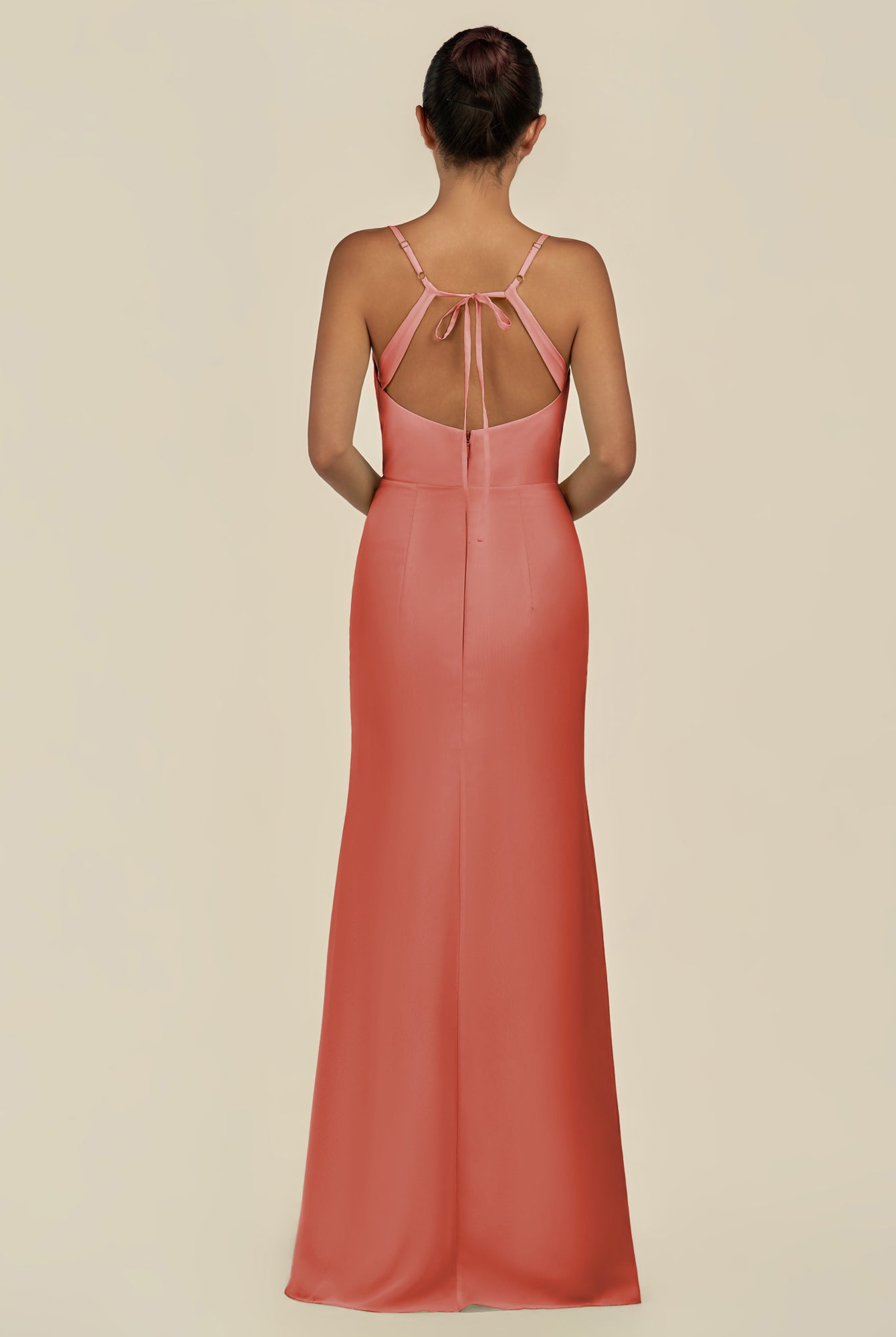 KissDress-Unity Wild Rose Sheath Spaghetti Straps Chiffon Ruched Long Bridesmaid Dress