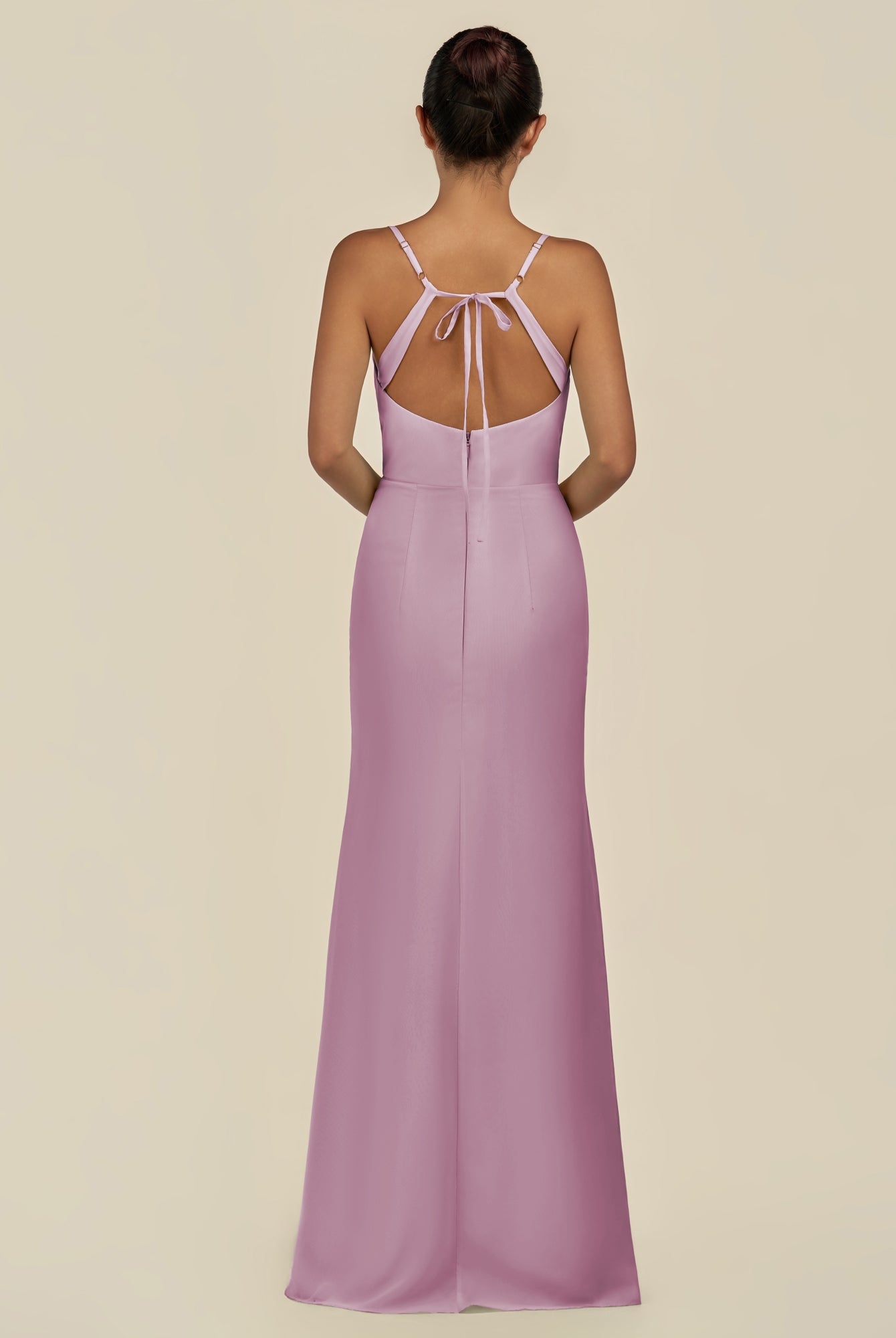 KissDress-Unity Wisteria Sheath Spaghetti Straps Chiffon Ruched Long Bridesmaid Dress