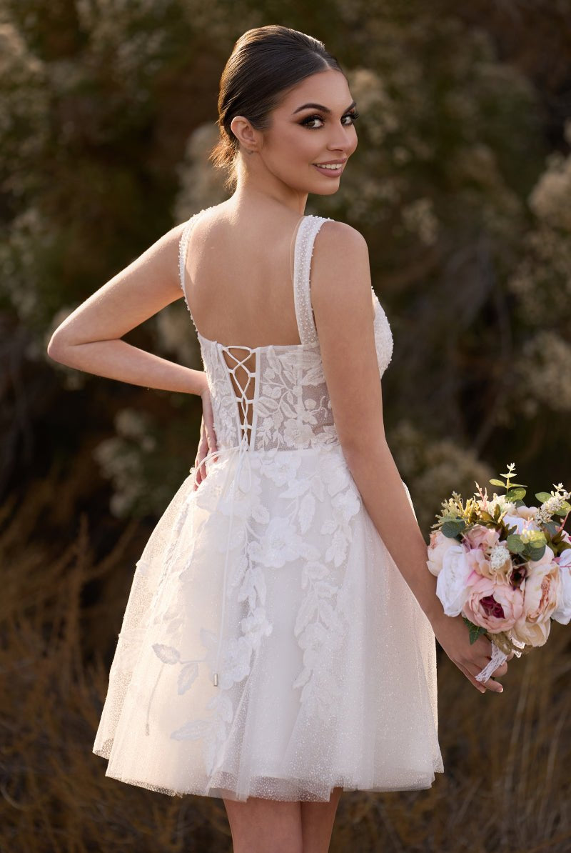 Unqiue A - Line Sweetheart Sequin Short Wedding Dress with Appliques - KissProm