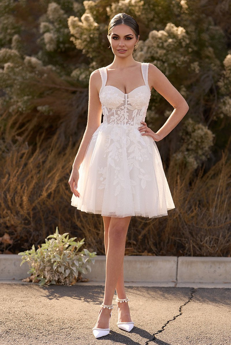 Unqiue A - Line Sweetheart Sequin Short Wedding Dress with Appliques - KissProm