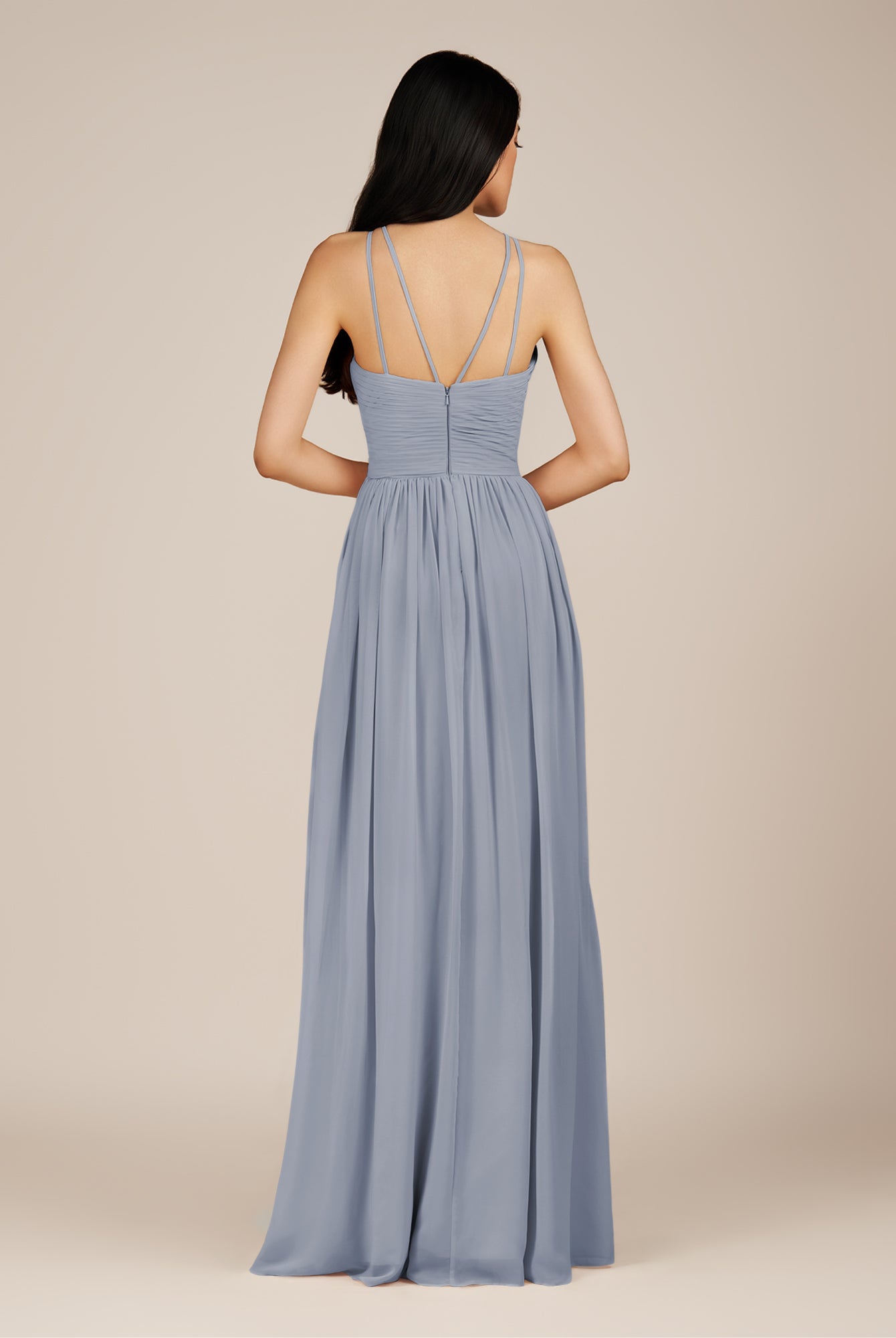 KissDress-Ursa Twilight A Line Chiffon Halter Neck Long Bridesmaid Dress with Pleats