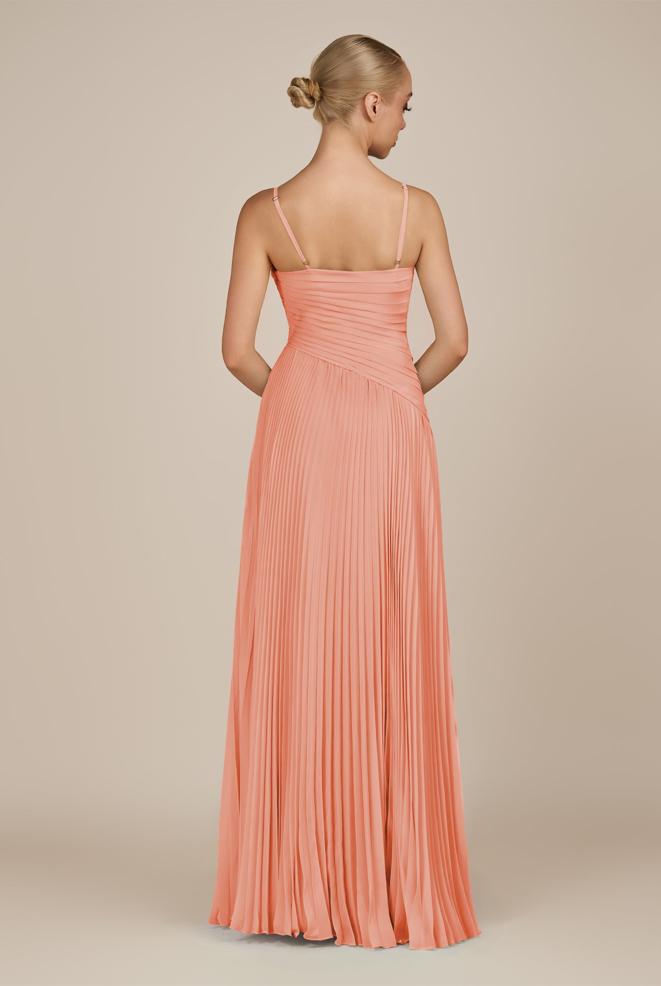 KissDress-Vionnet Rosette A-Line V Neck Pleated Chiffon Long Bridesmaid Dress with Slit