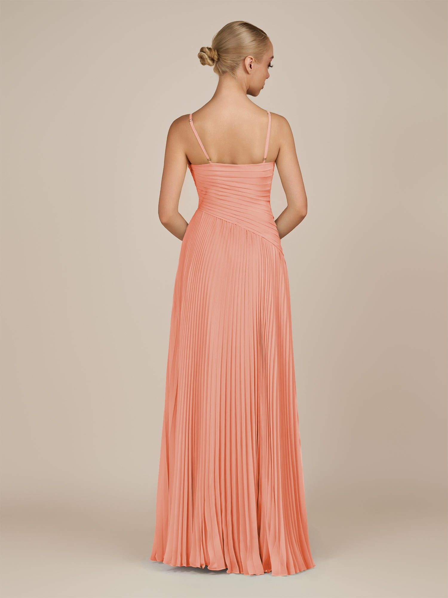 KissDress-Vionnet Rosette A-Line V Neck Pleated Chiffon Long Bridesmaid Dress with Slit