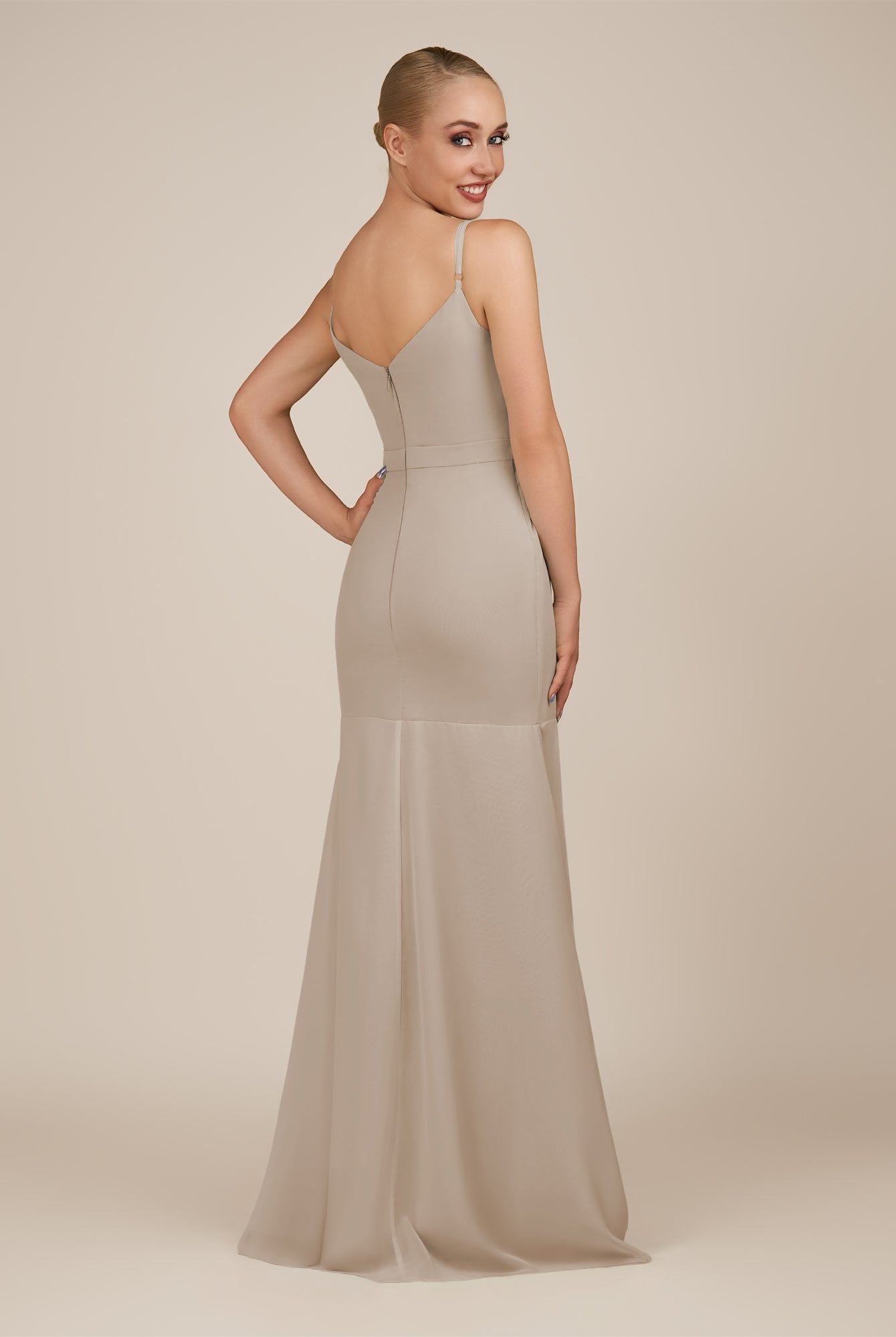 KissDress-Virelai Almond Sheath Scoop Neck Chiffon Long Bridesmaid Dress