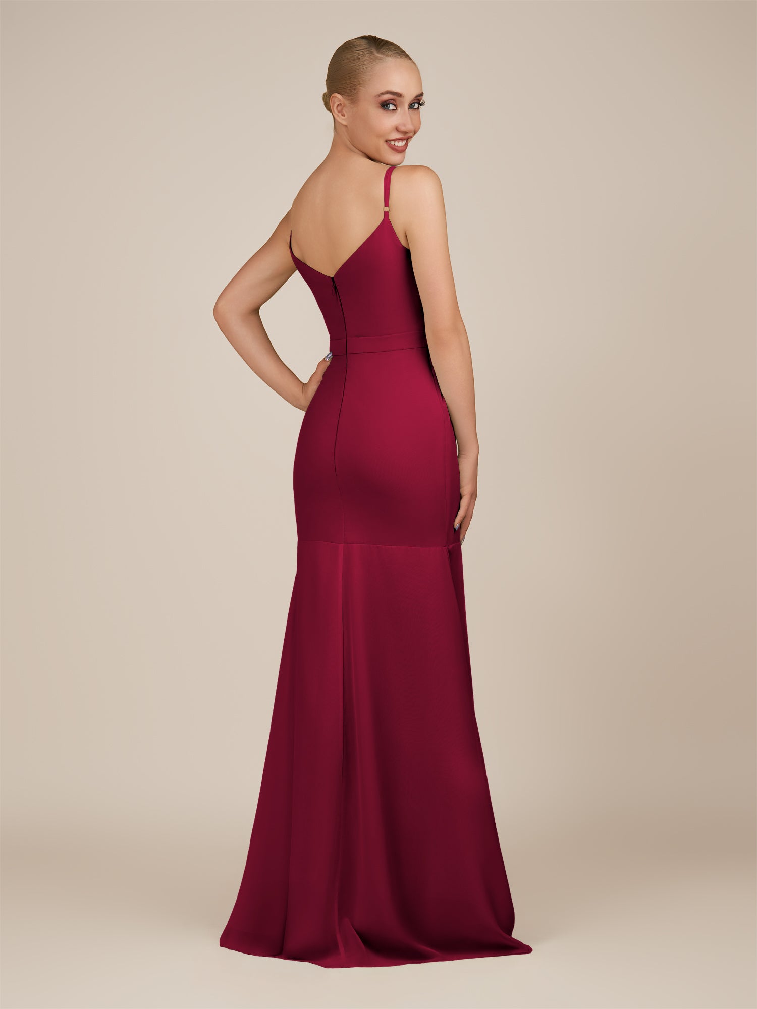 KissDress-Virelai Berry Sheath Scoop Neck Chiffon Long Bridesmaid Dress