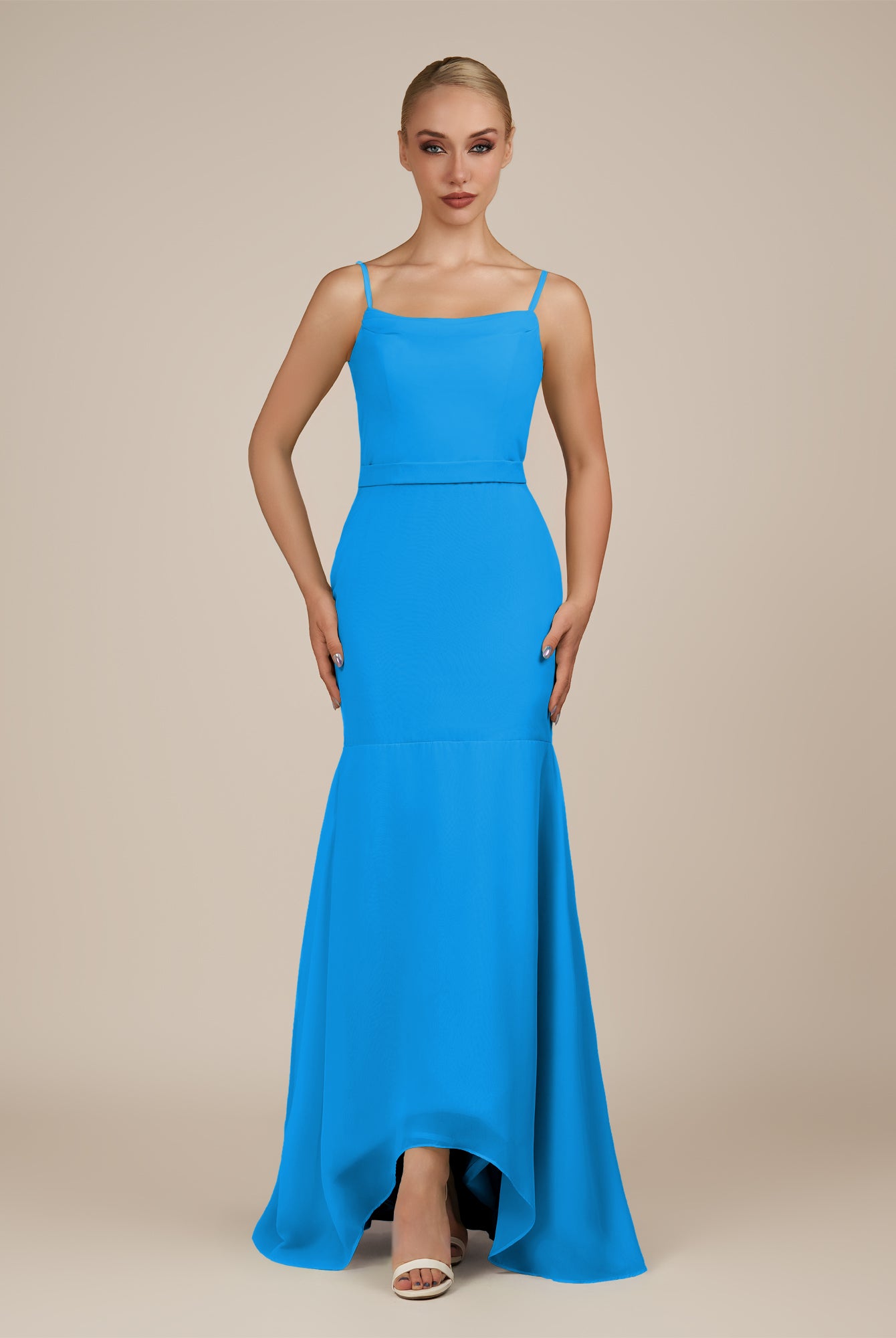 KissDress-Virelai Blue Jay Sheath Scoop Neck Chiffon Long Bridesmaid Dress