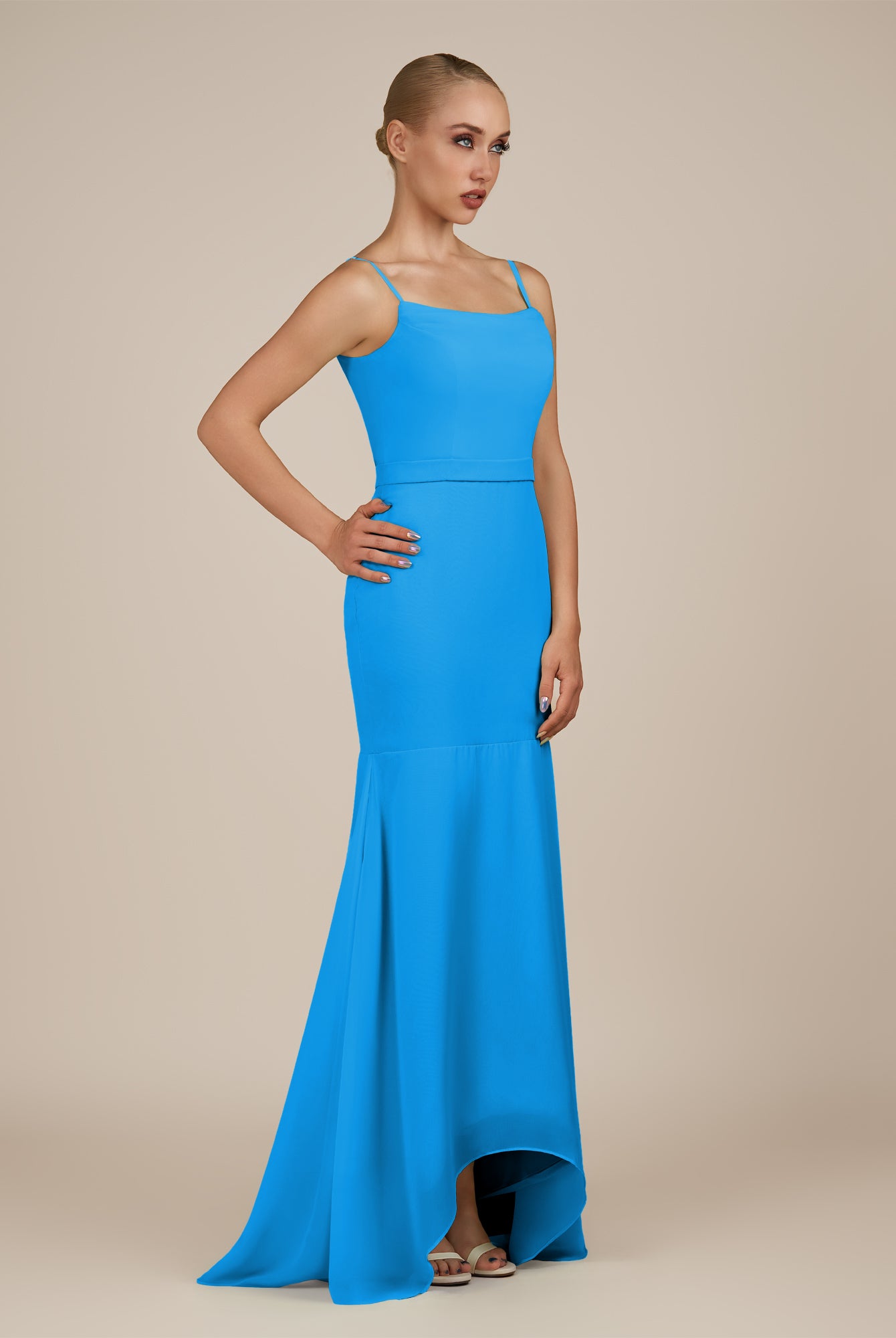 KissDress-Virelai Blue Jay Sheath Scoop Neck Chiffon Long Bridesmaid Dress