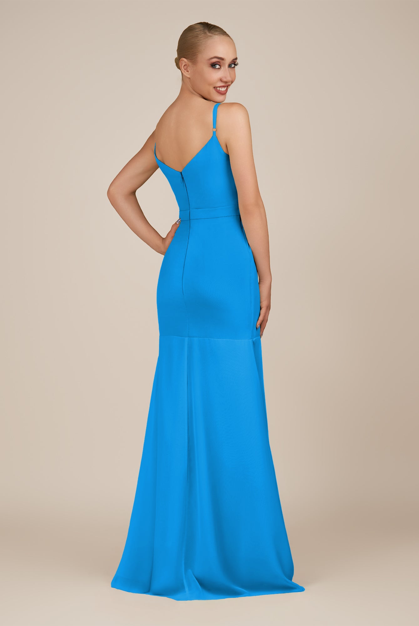 KissDress-Virelai Blue Jay Sheath Scoop Neck Chiffon Long Bridesmaid Dress