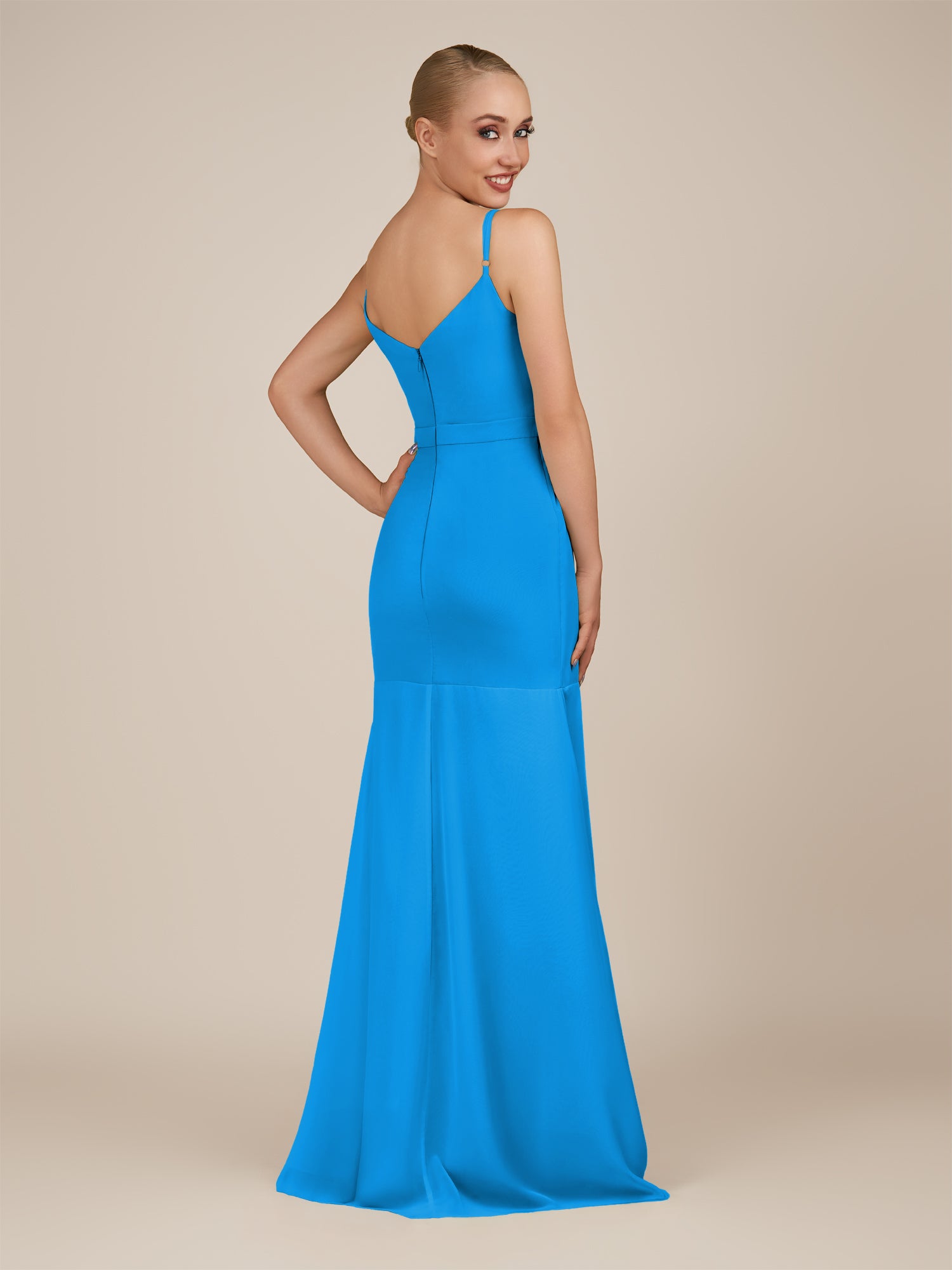 KissDress-Virelai Blue Jay Sheath Scoop Neck Chiffon Long Bridesmaid Dress