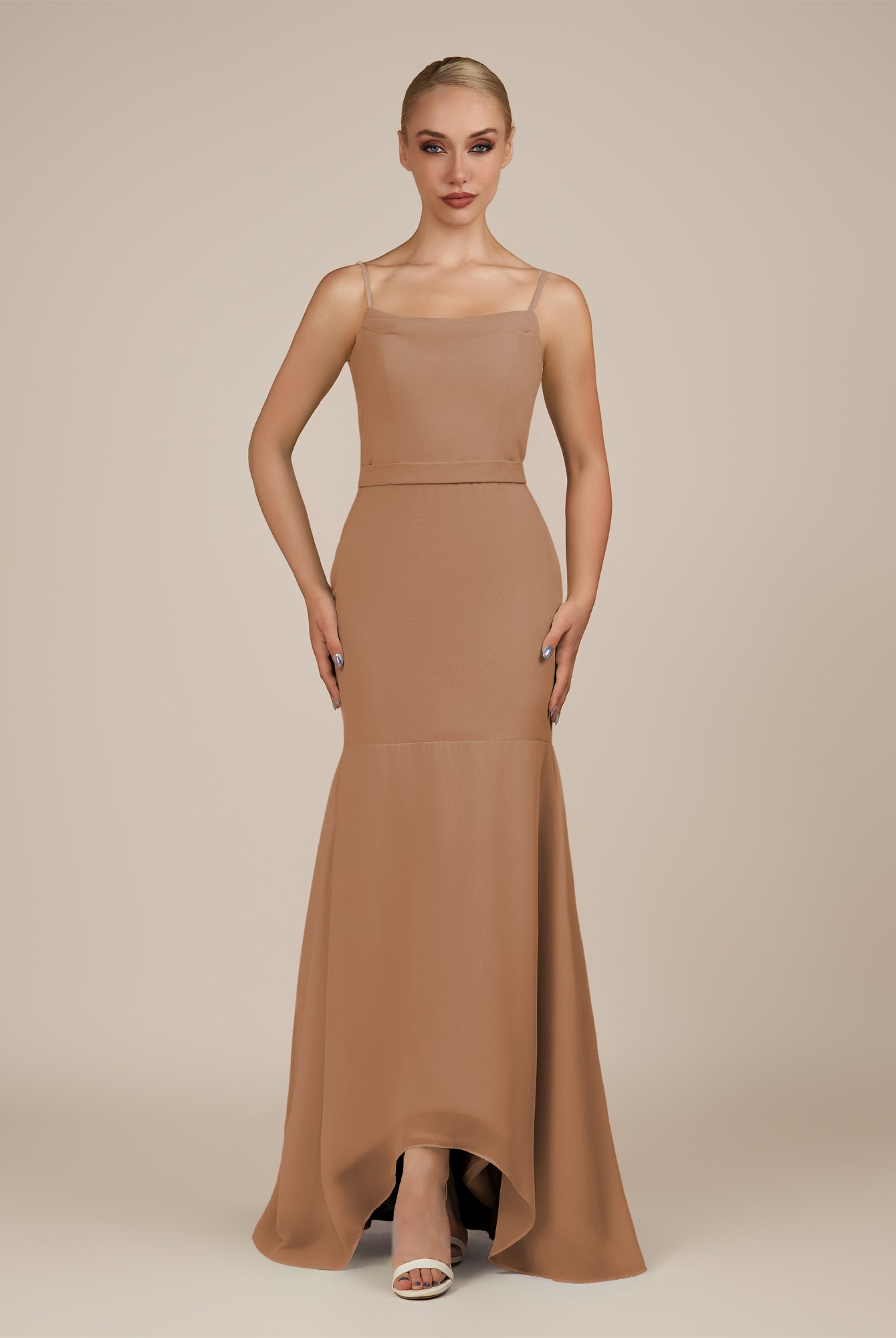 KissDress-Virelai Bronzer Sheath Scoop Neck Chiffon Long Bridesmaid Dress