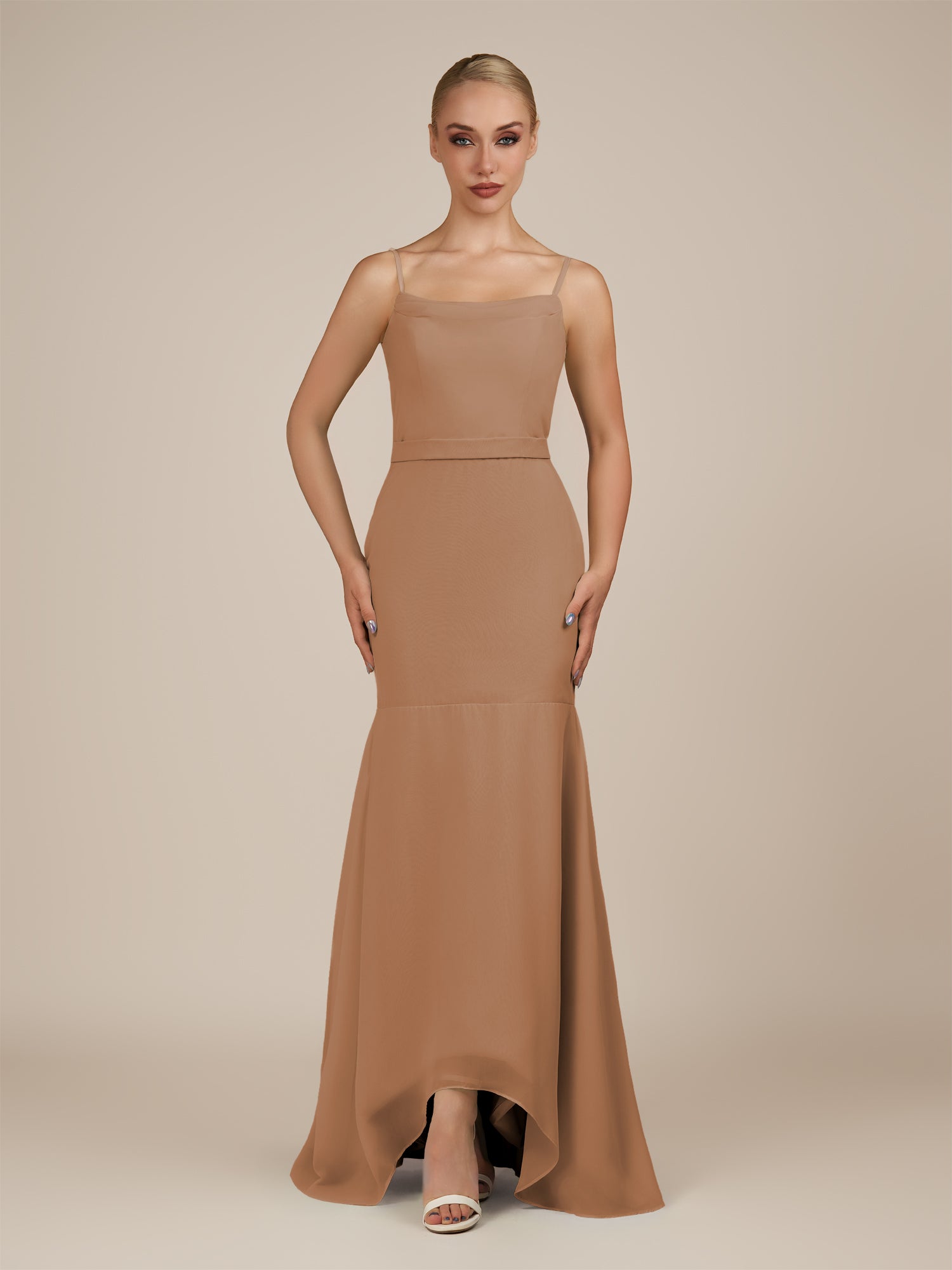 KissDress-Virelai Bronzer Sheath Scoop Neck Chiffon Long Bridesmaid Dress