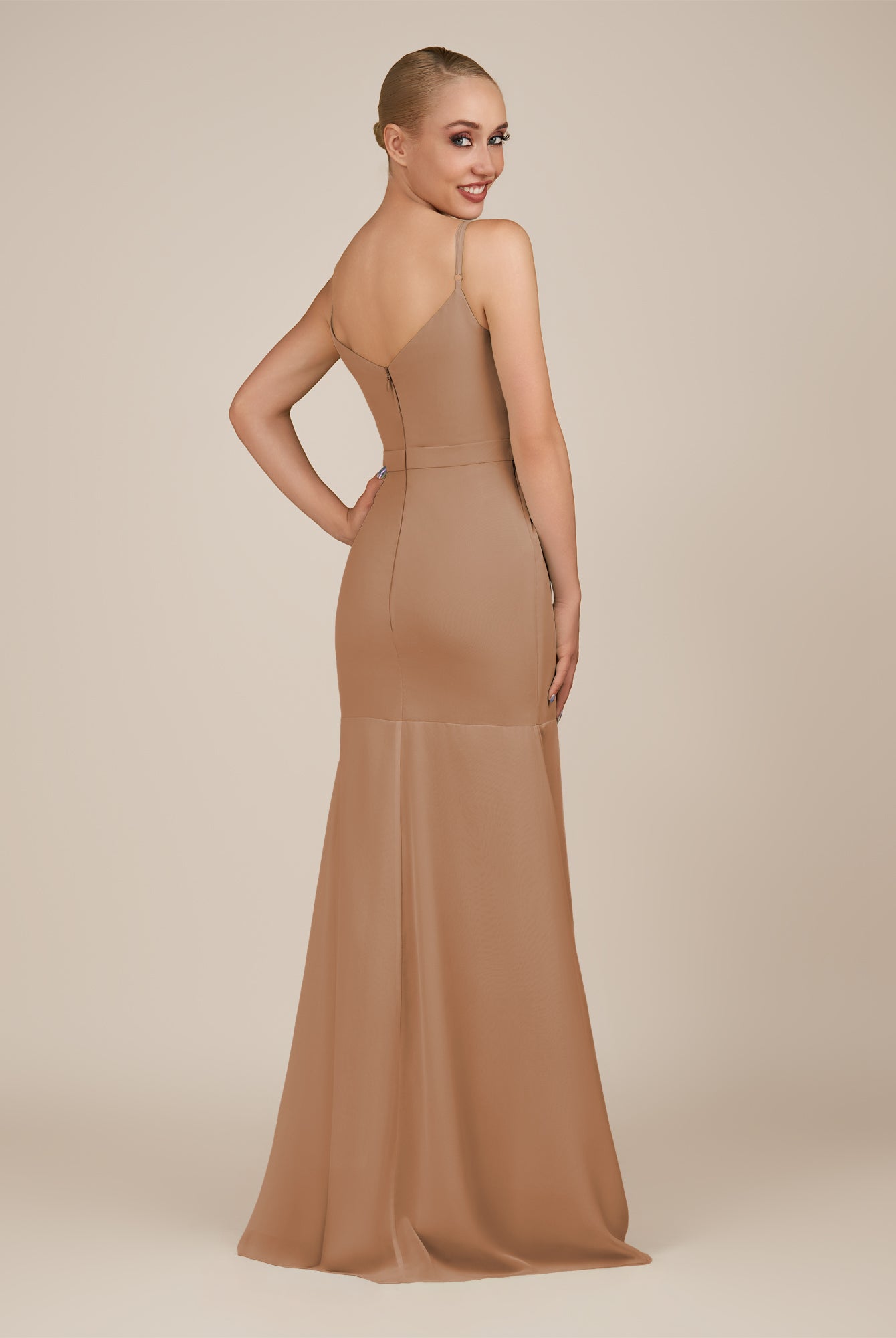 KissDress-Virelai Bronzer Sheath Scoop Neck Chiffon Long Bridesmaid Dress