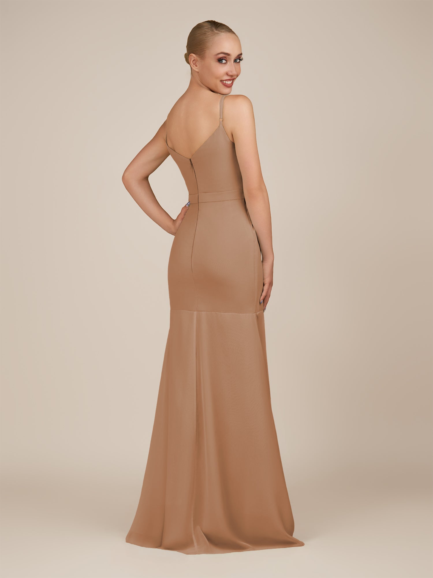KissDress-Virelai Bronzer Sheath Scoop Neck Chiffon Long Bridesmaid Dress