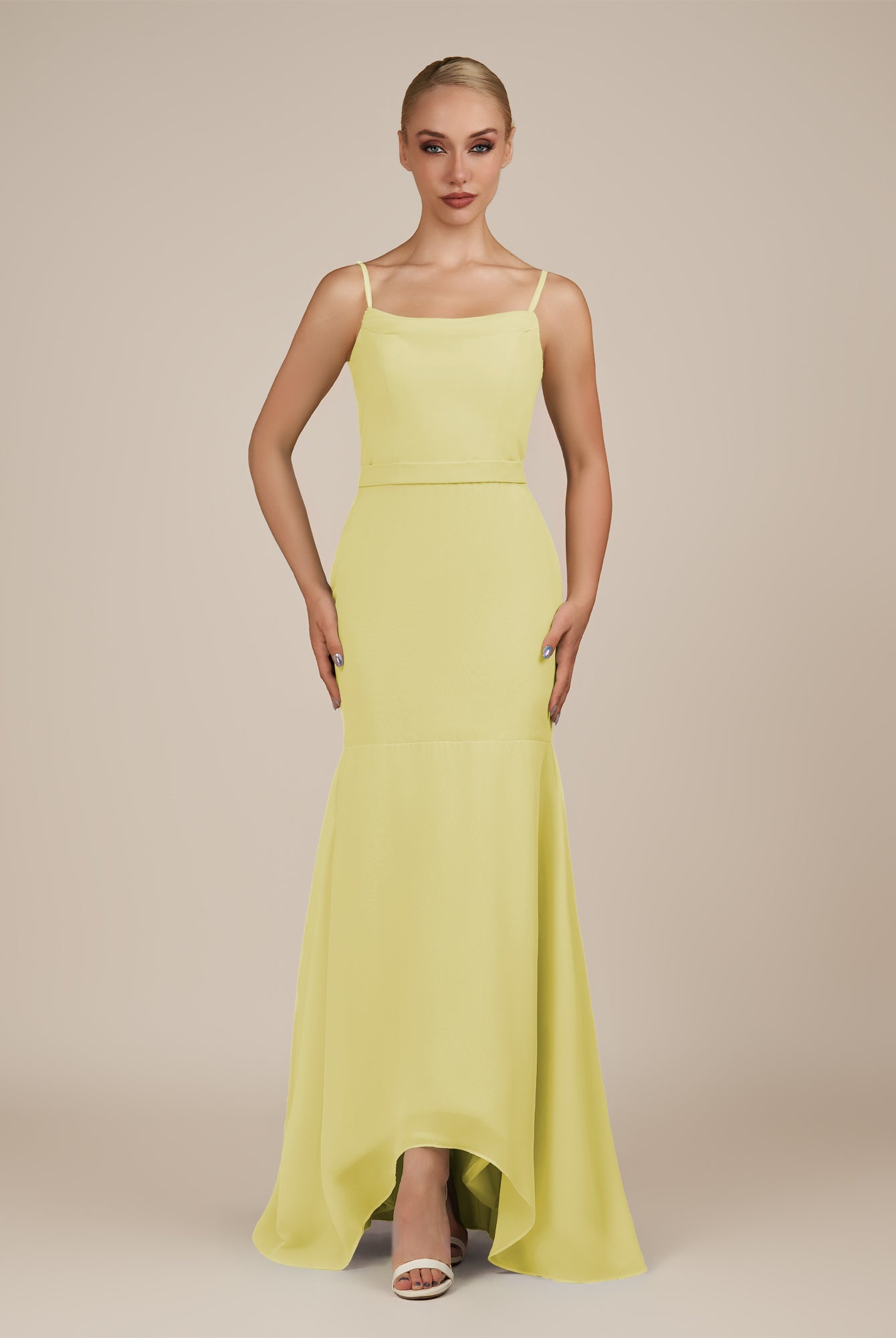 KissDress-Virelai Buttercup Sheath Scoop Neck Chiffon Long Bridesmaid Dress
