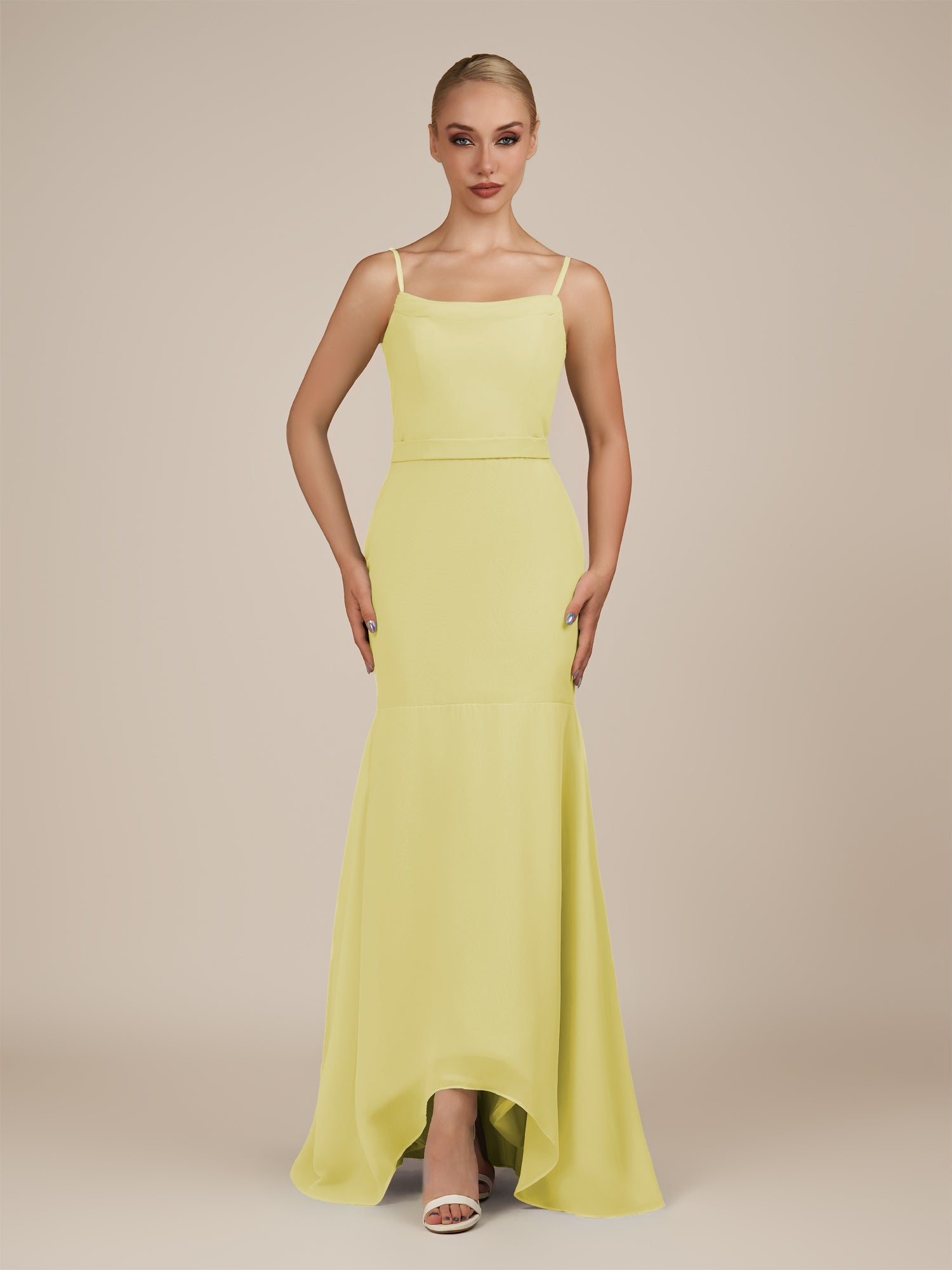 KissDress-Virelai Buttercup Sheath Scoop Neck Chiffon Long Bridesmaid Dress
