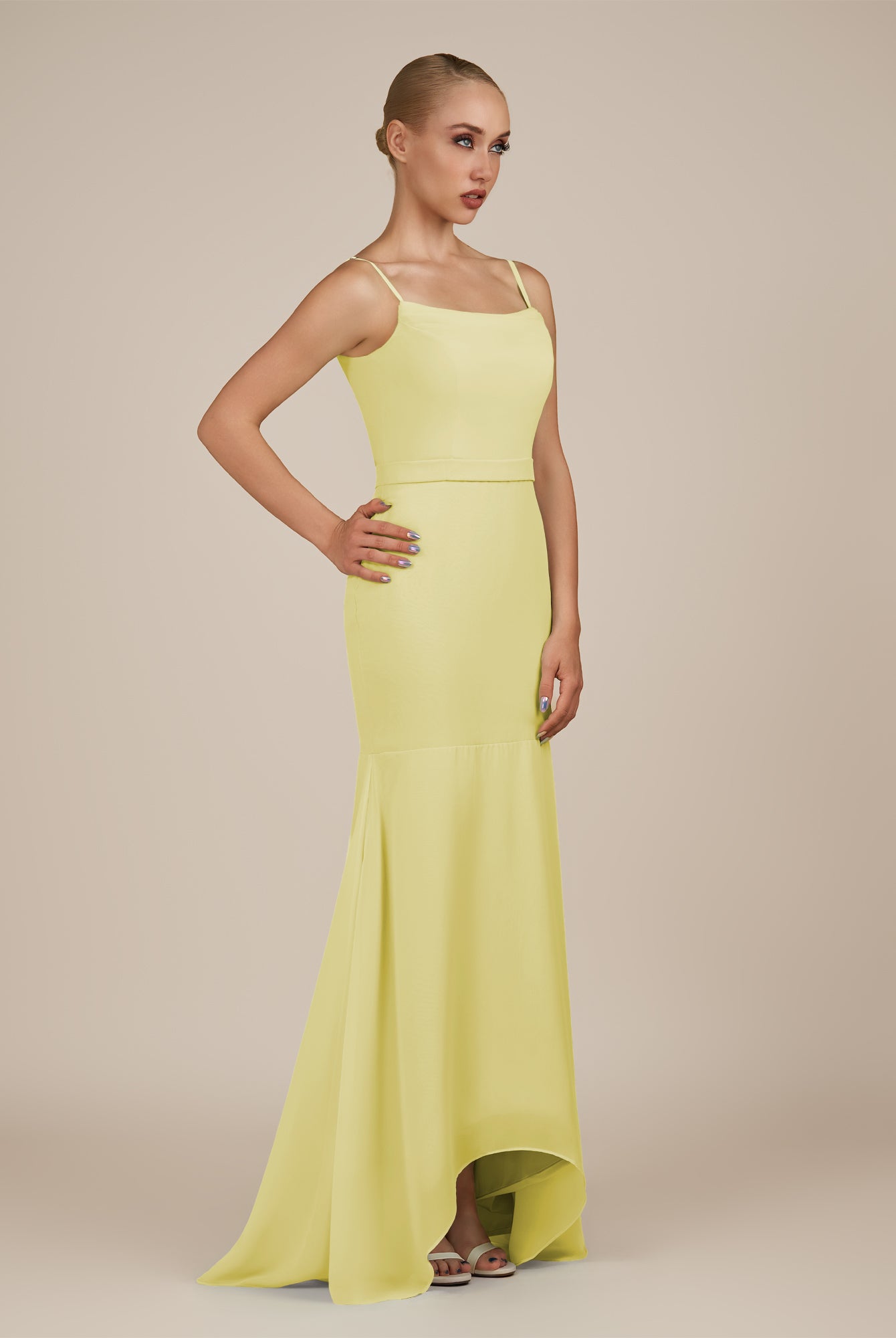 KissDress-Virelai Buttercup Sheath Scoop Neck Chiffon Long Bridesmaid Dress