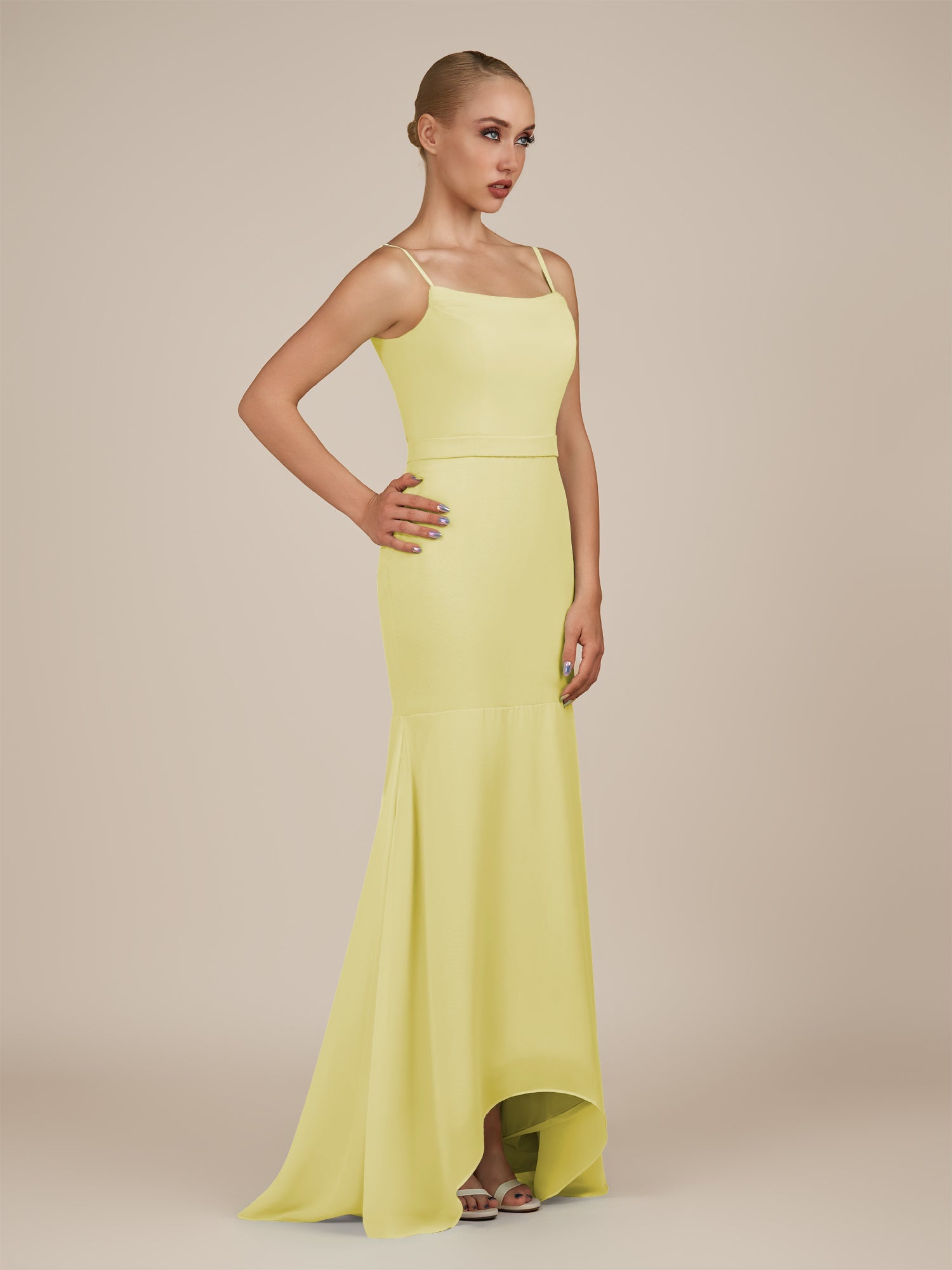 KissDress-Virelai Buttercup Sheath Scoop Neck Chiffon Long Bridesmaid Dress