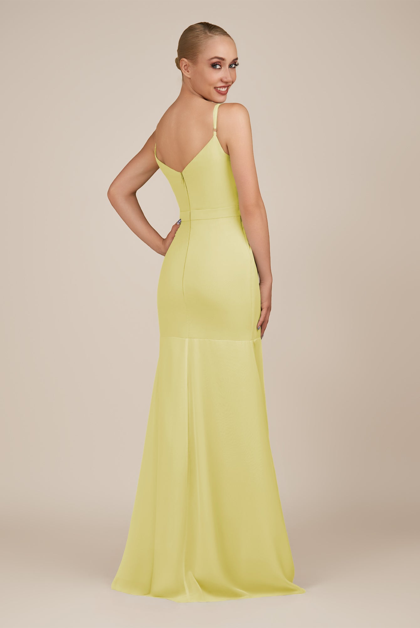 KissDress-Virelai Buttercup Sheath Scoop Neck Chiffon Long Bridesmaid Dress