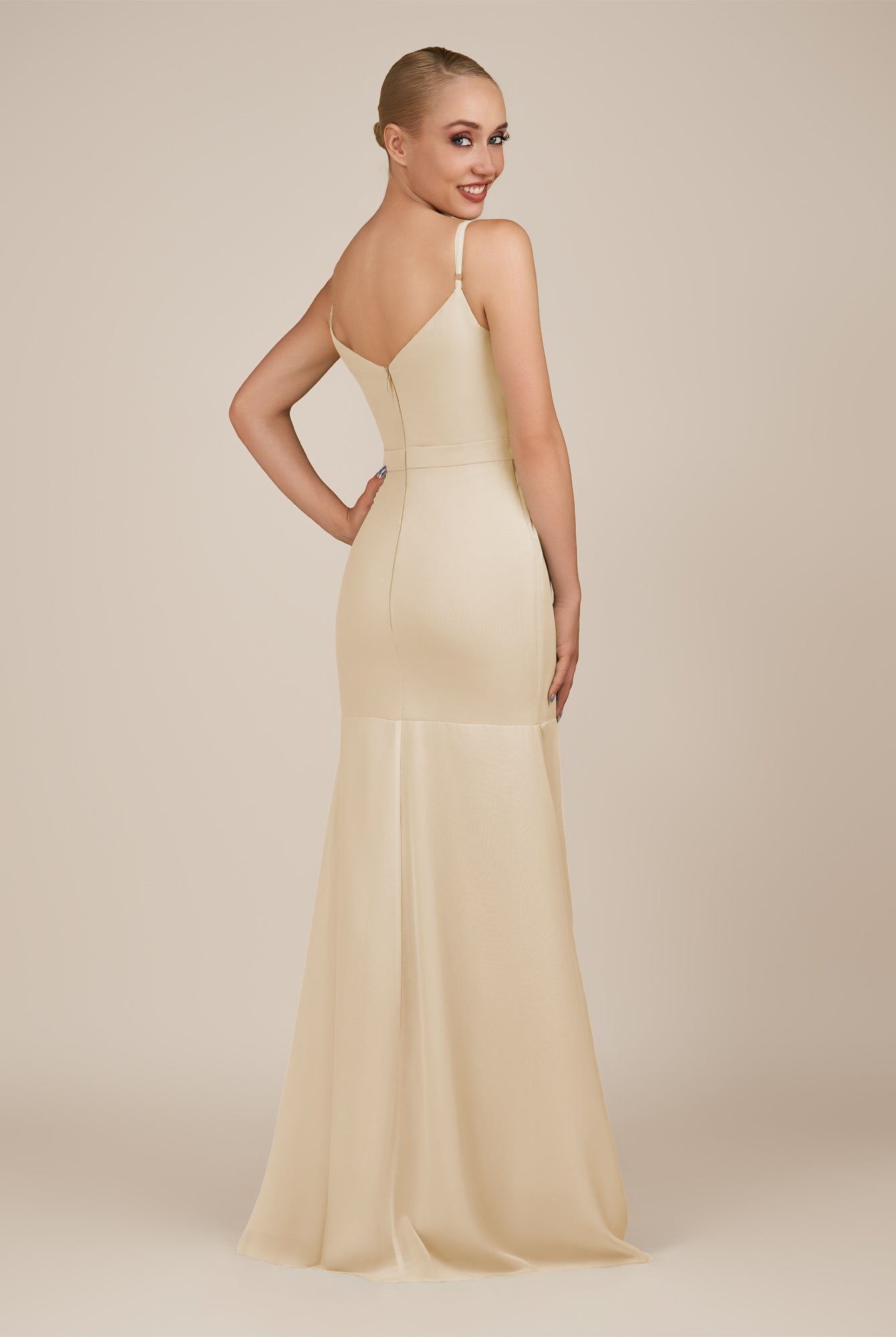 KissDress-Virelai Champagne Sheath Scoop Neck Chiffon Long Bridesmaid Dress