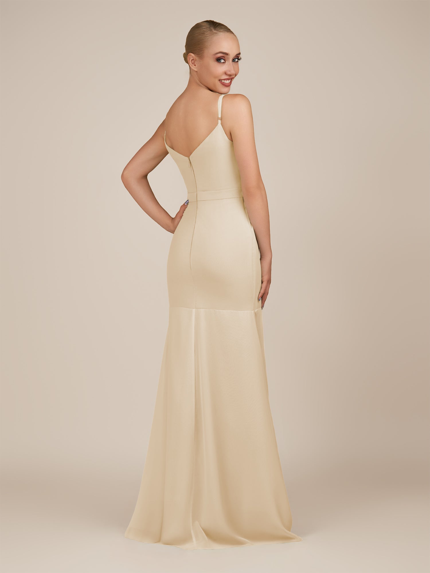 KissDress-Virelai Champagne Sheath Scoop Neck Chiffon Long Bridesmaid Dress