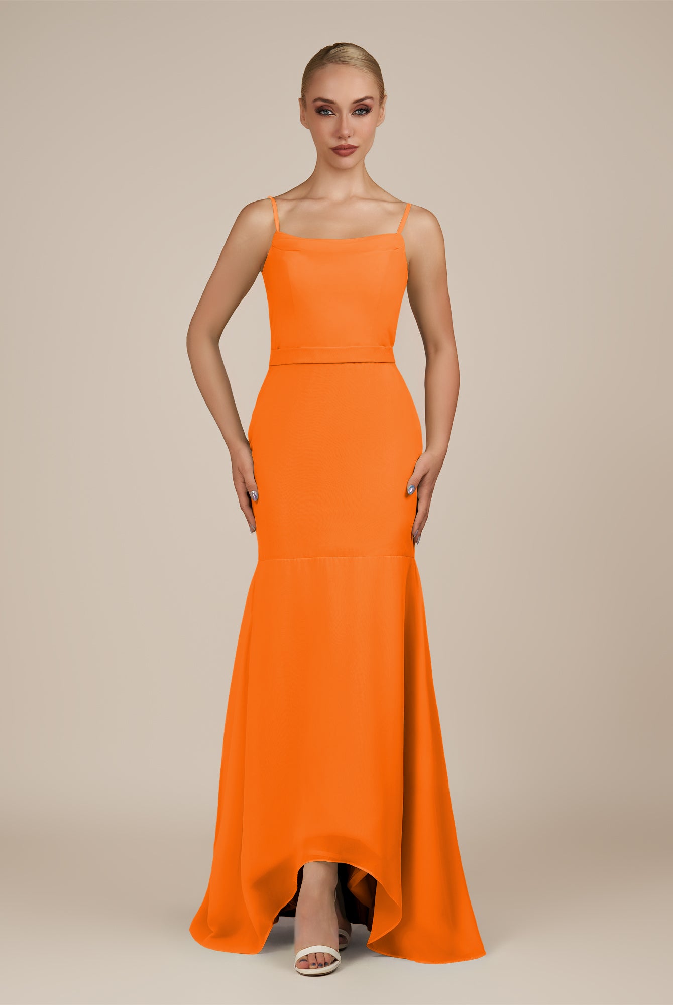 KissDress-Virelai Cinnamon Sheath Scoop Neck Chiffon Long Bridesmaid Dress