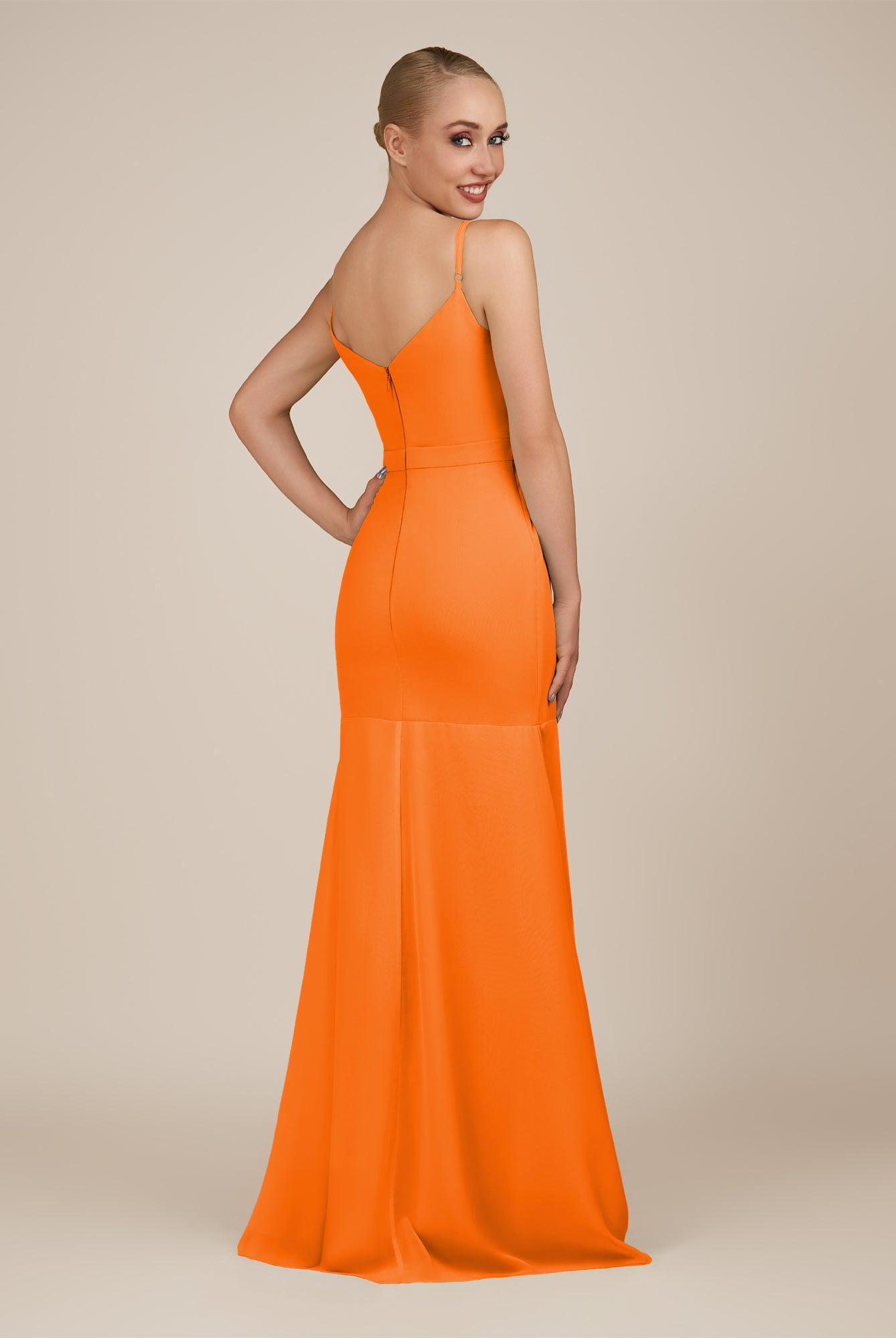 KissDress-Virelai Cinnamon Sheath Scoop Neck Chiffon Long Bridesmaid Dress