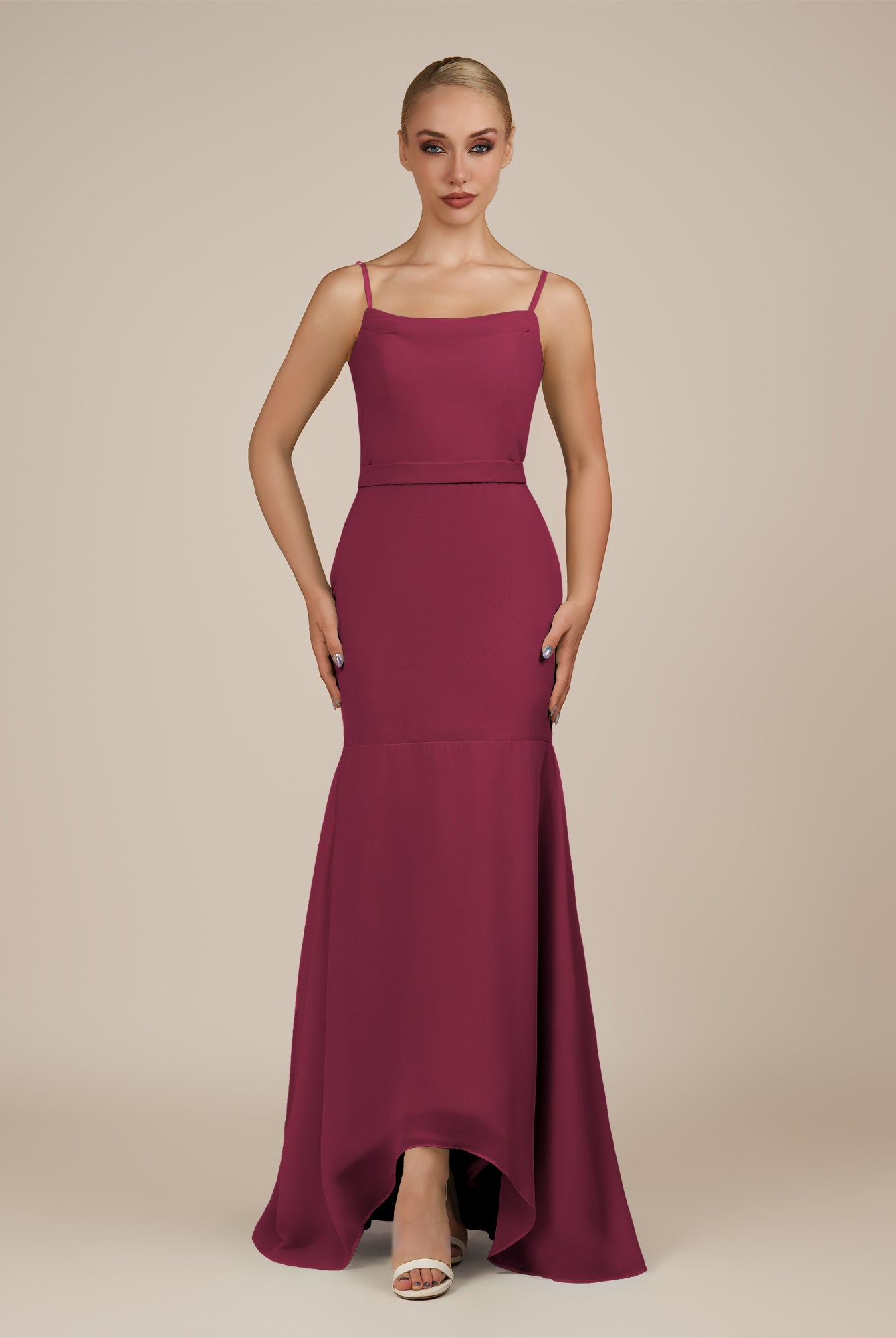 KissDress-Virelai Desert Rose Sheath Scoop Neck Chiffon Long Bridesmaid Dress
