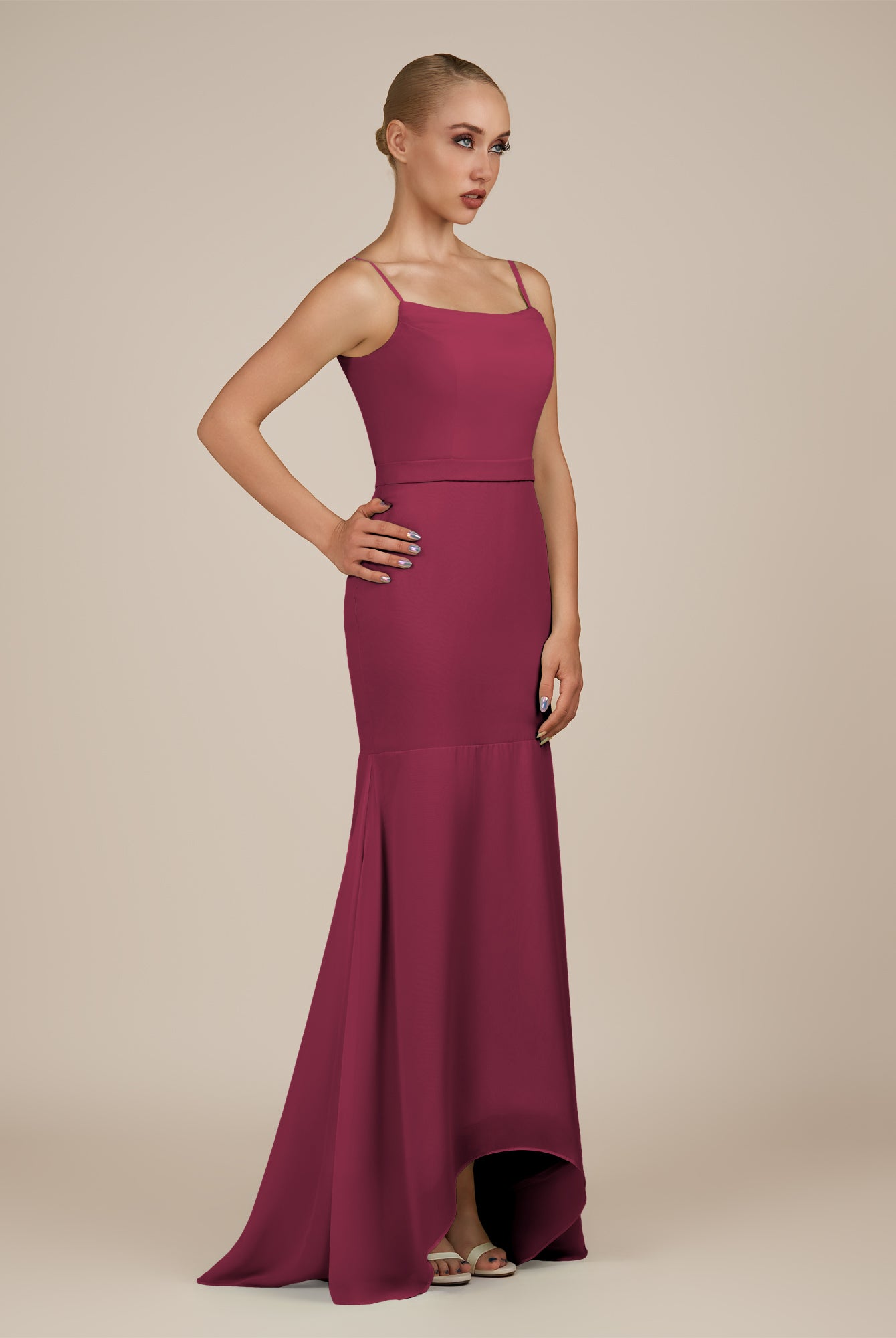 KissDress-Virelai Desert Rose Sheath Scoop Neck Chiffon Long Bridesmaid Dress