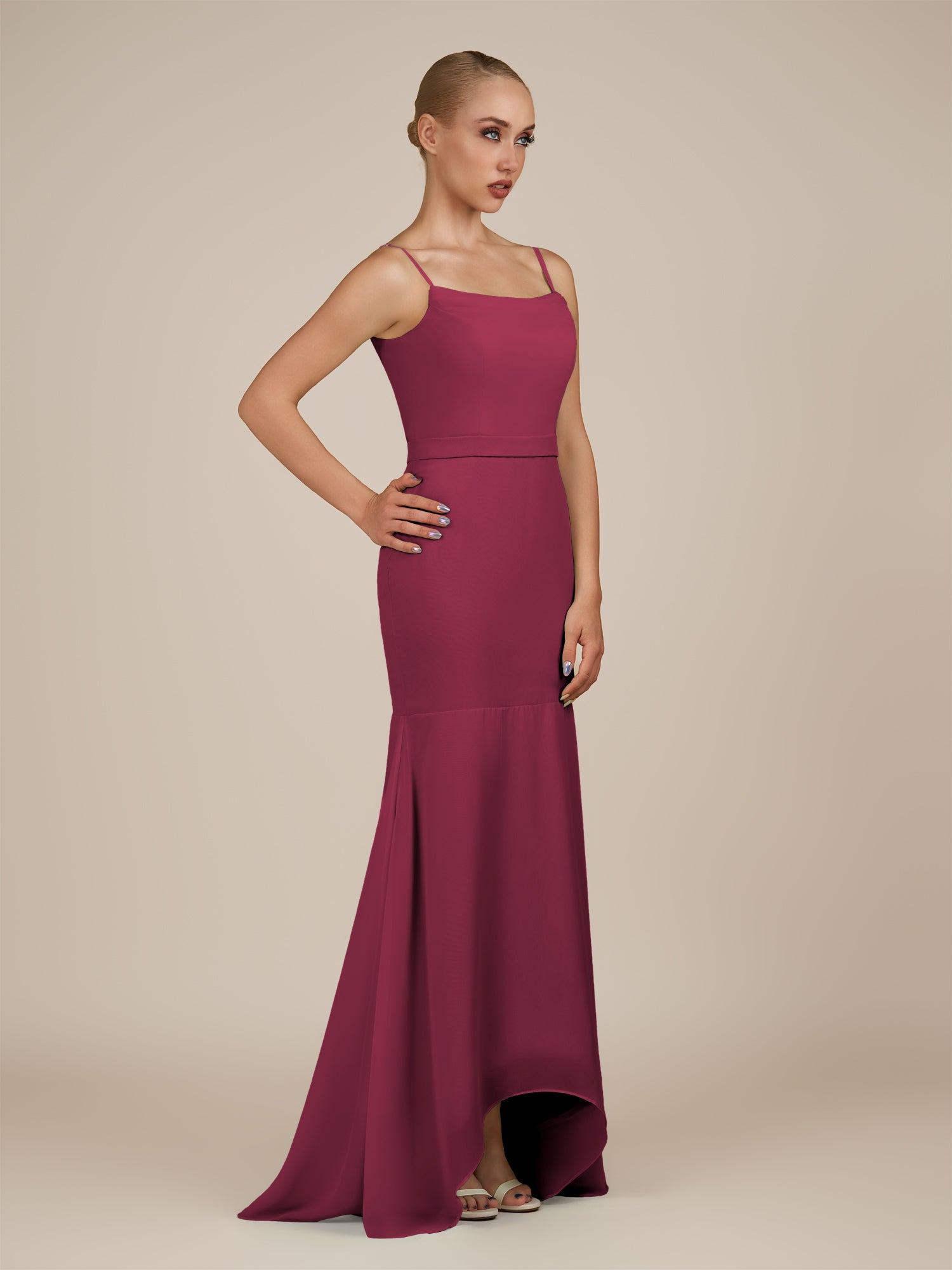 KissDress-Virelai Desert Rose Sheath Scoop Neck Chiffon Long Bridesmaid Dress
