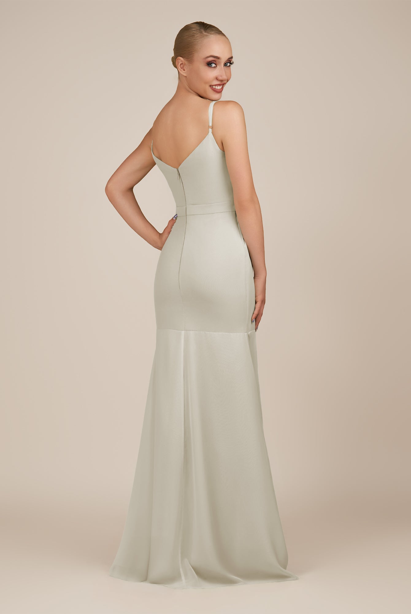 KissDress-Virelai Dove Gray Sheath Scoop Neck Chiffon Long Bridesmaid Dress