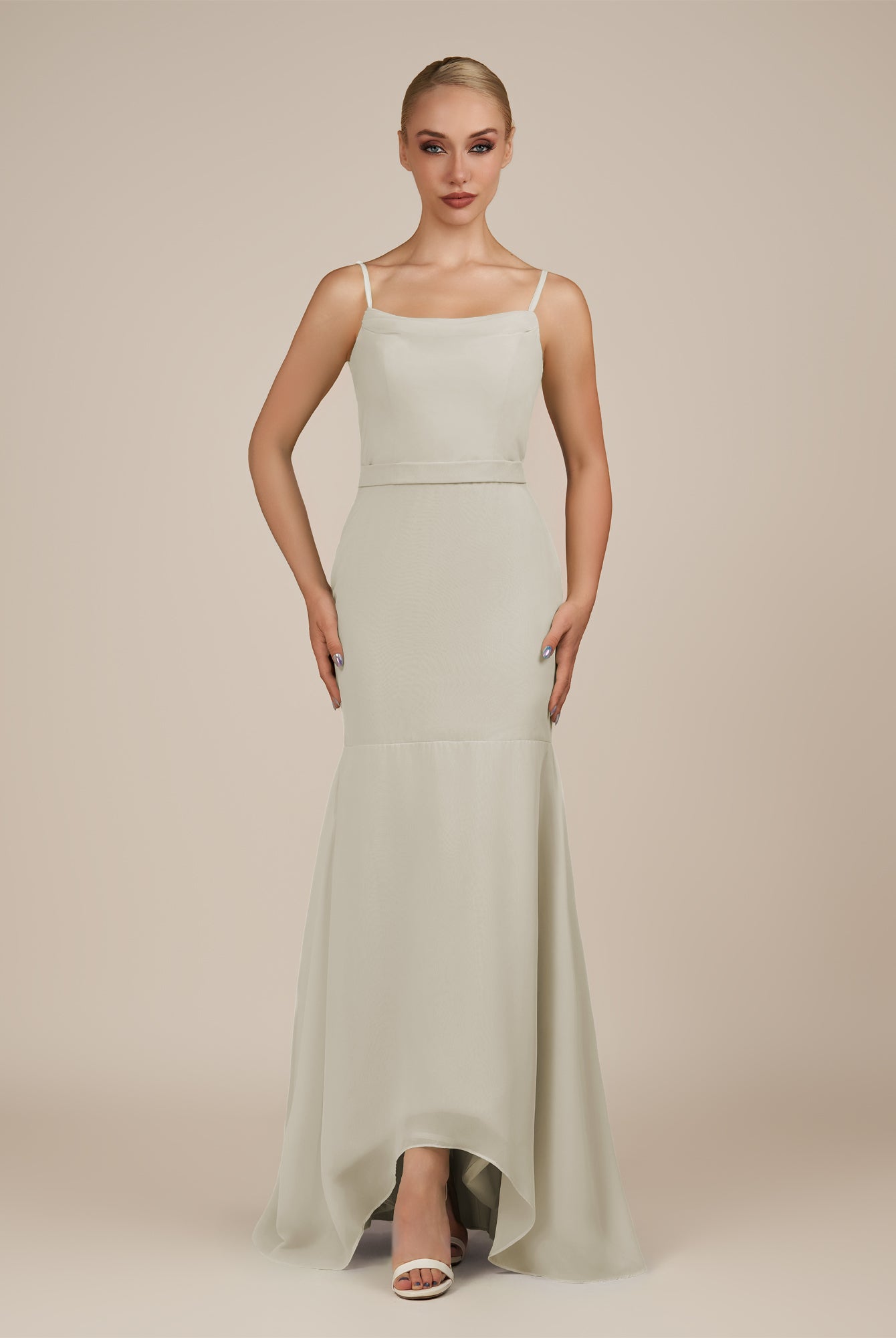 KissDress-Virelai Dove Gray Sheath Scoop Neck Chiffon Long Bridesmaid Dress
