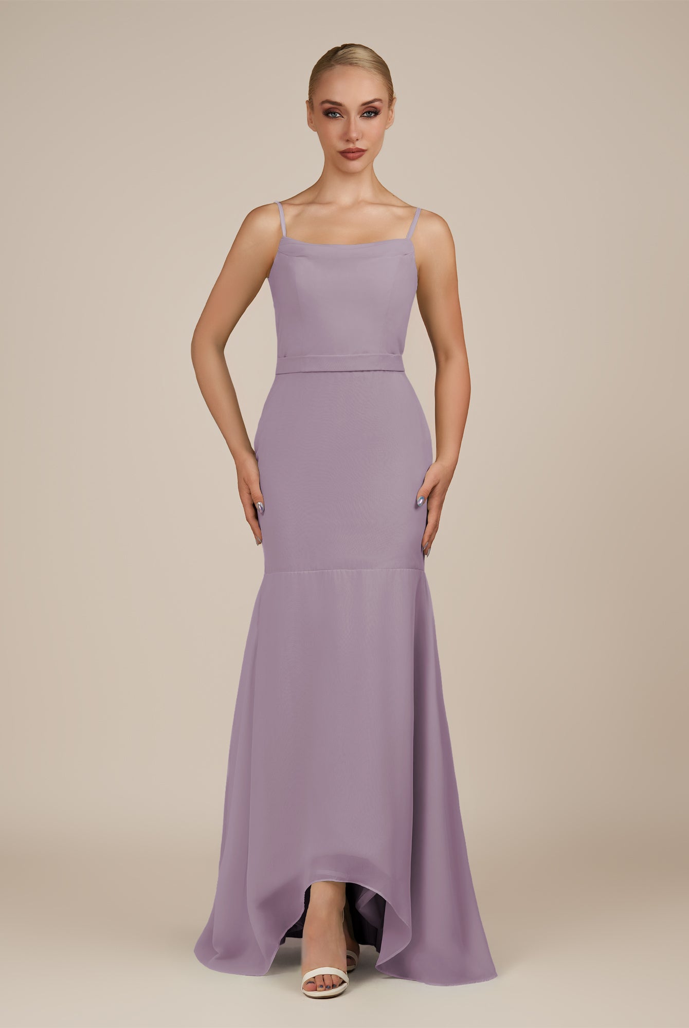 KissDress-Virelai Dusk Sheath Scoop Neck Chiffon Long Bridesmaid Dress