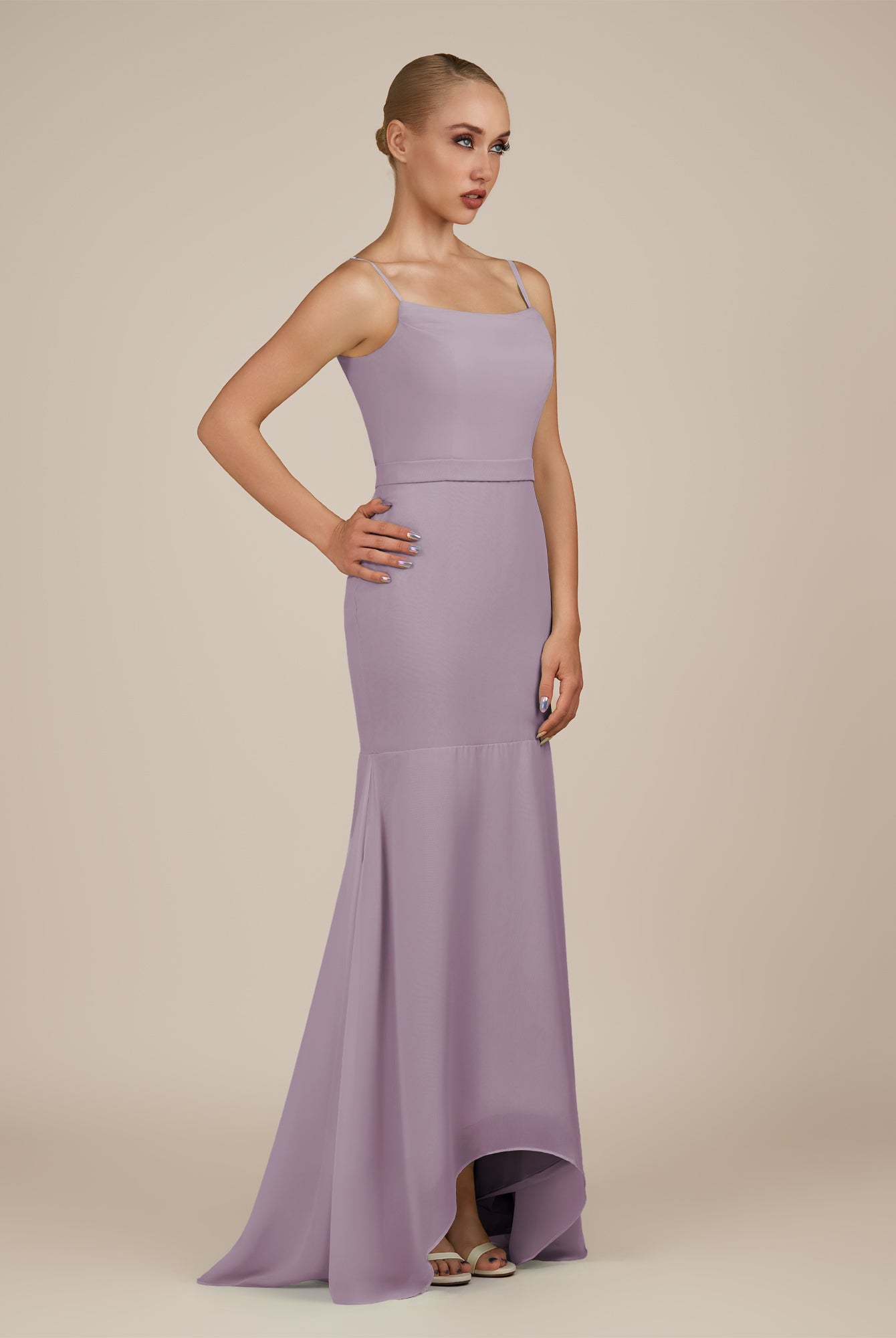 KissDress-Virelai Dusk Sheath Scoop Neck Chiffon Long Bridesmaid Dress