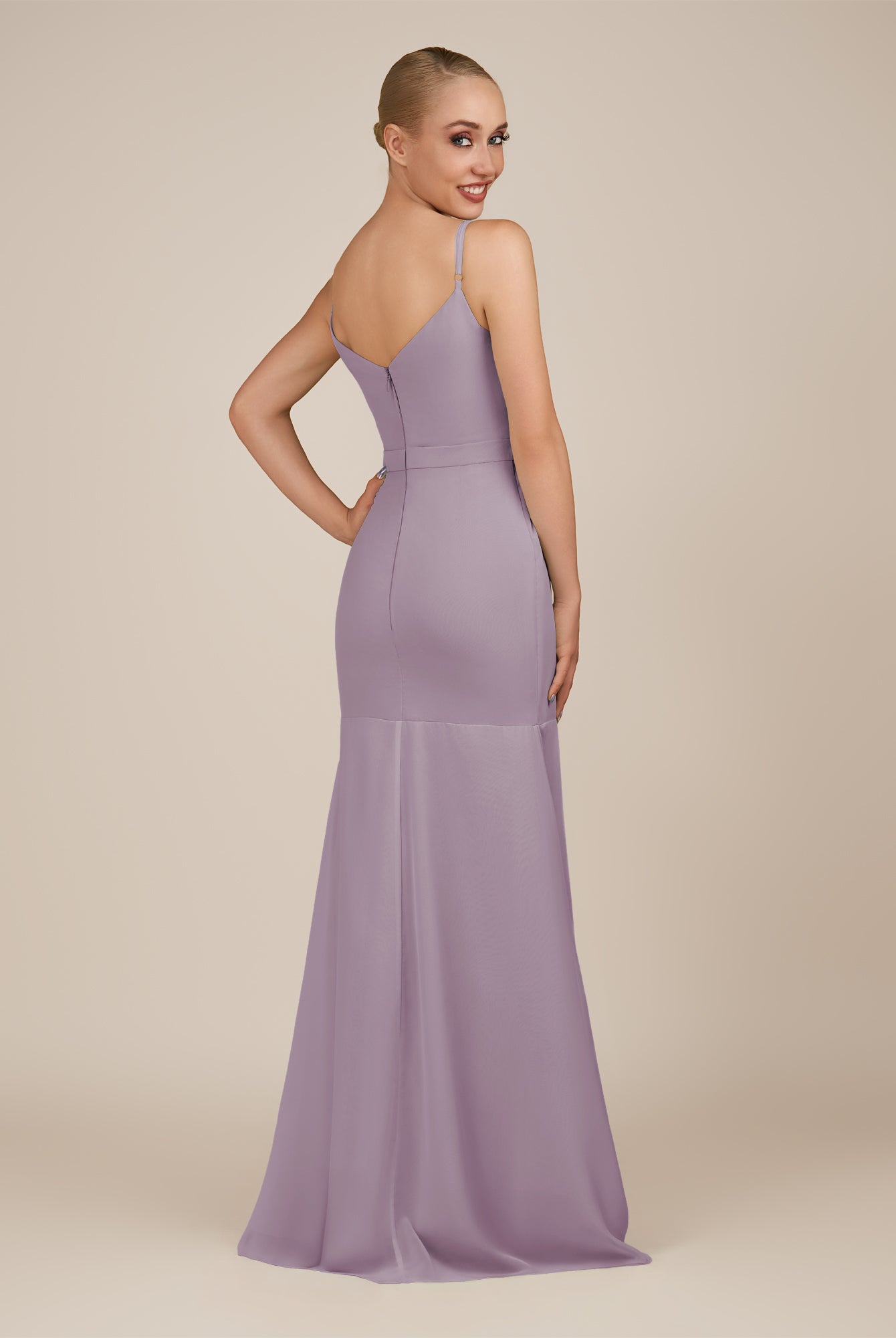 KissDress-Virelai Dusk Sheath Scoop Neck Chiffon Long Bridesmaid Dress