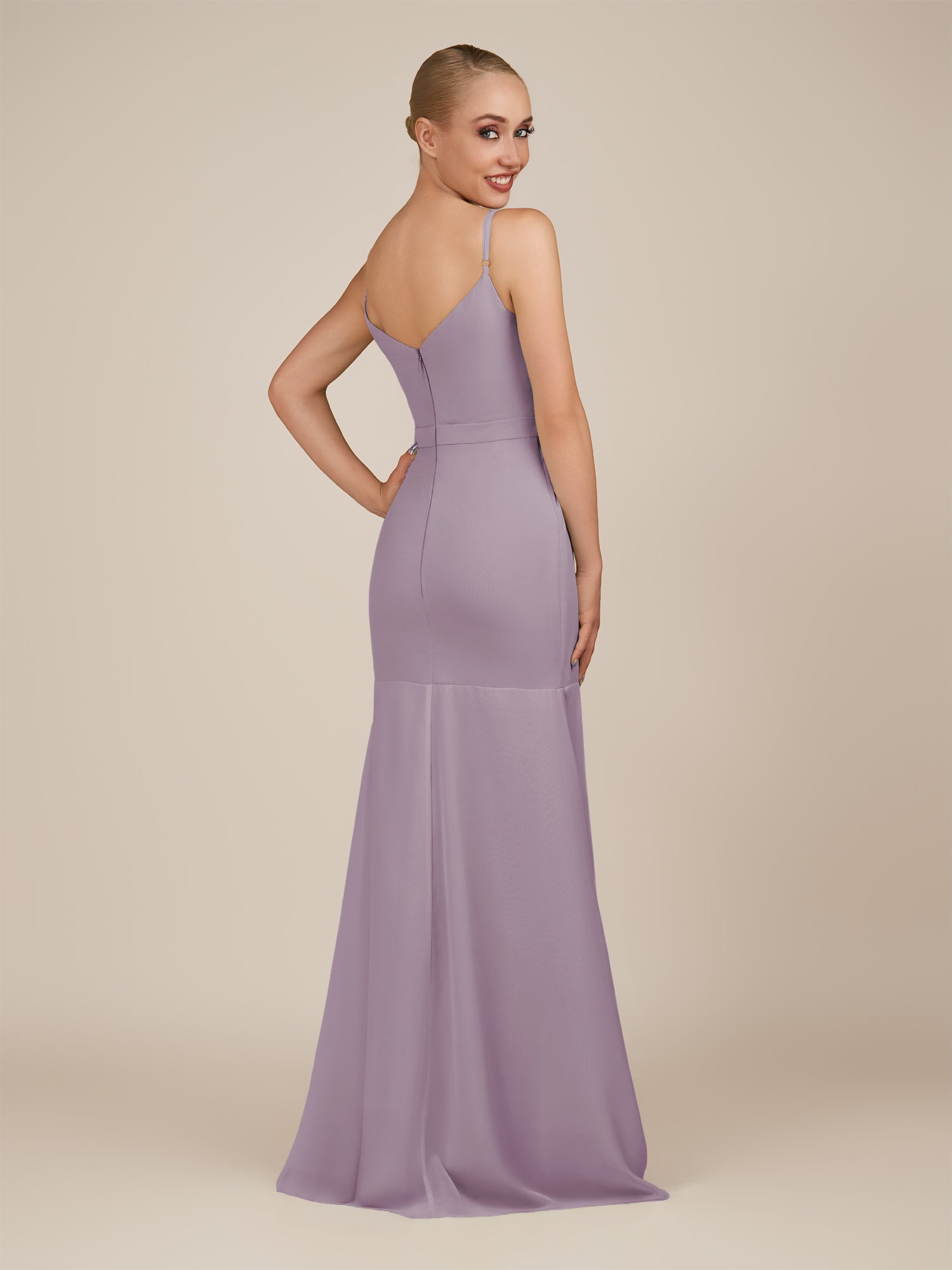 KissDress-Virelai Dusk Sheath Scoop Neck Chiffon Long Bridesmaid Dress
