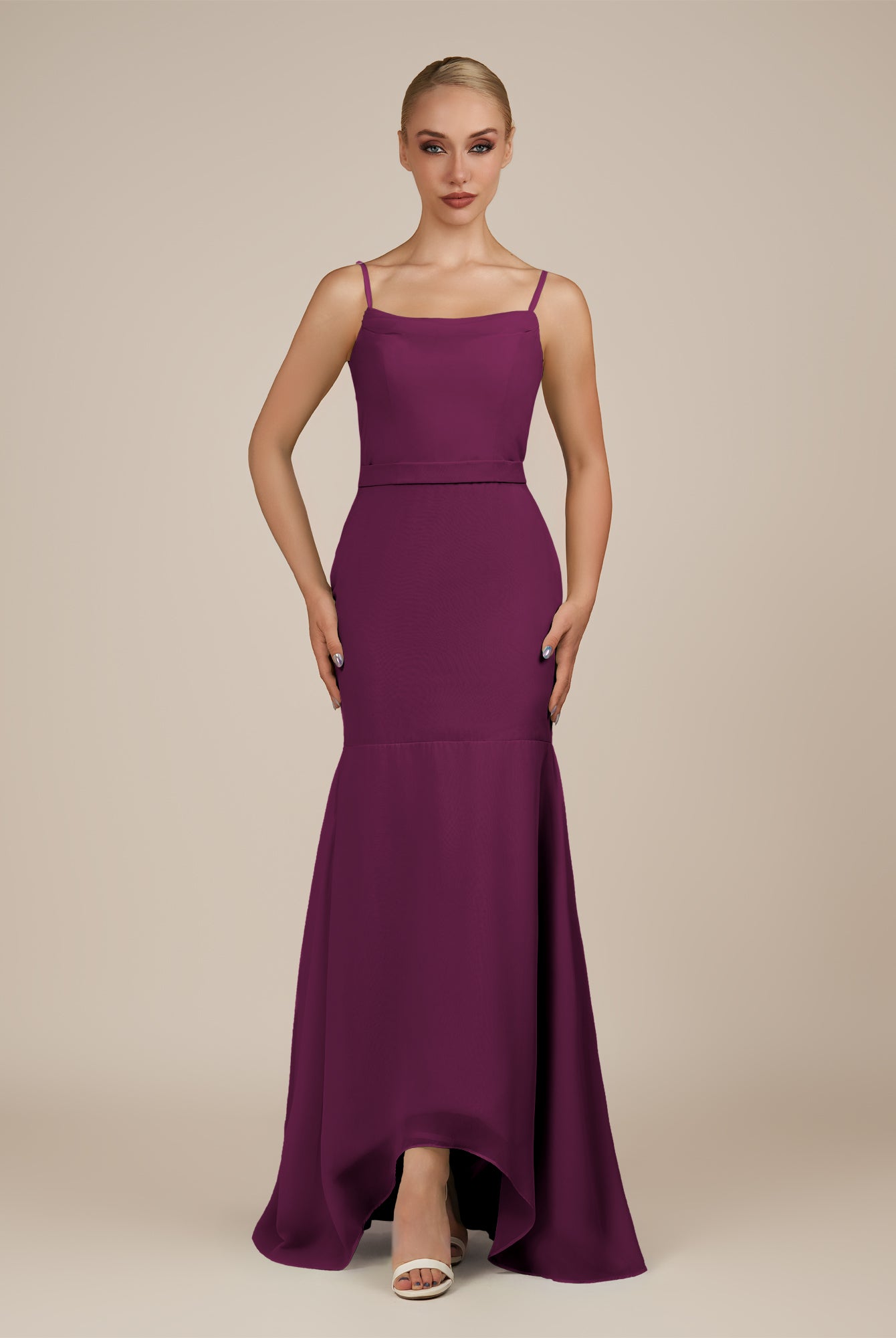 KissDress-Virelai Fig Sheath Scoop Neck Chiffon Long Bridesmaid Dress