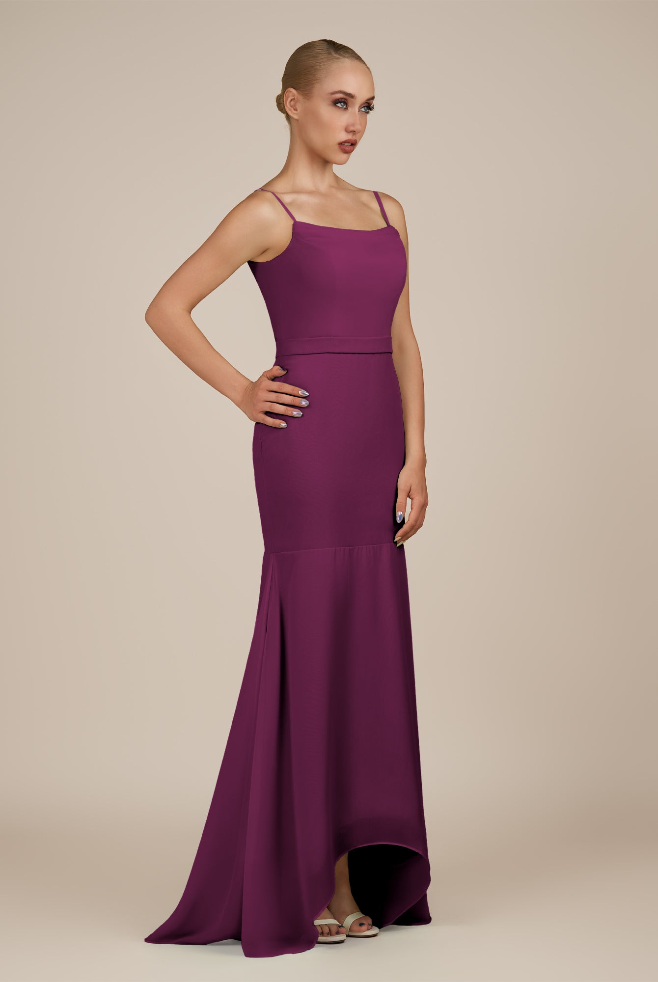 KissDress-Virelai Fig Sheath Scoop Neck Chiffon Long Bridesmaid Dress