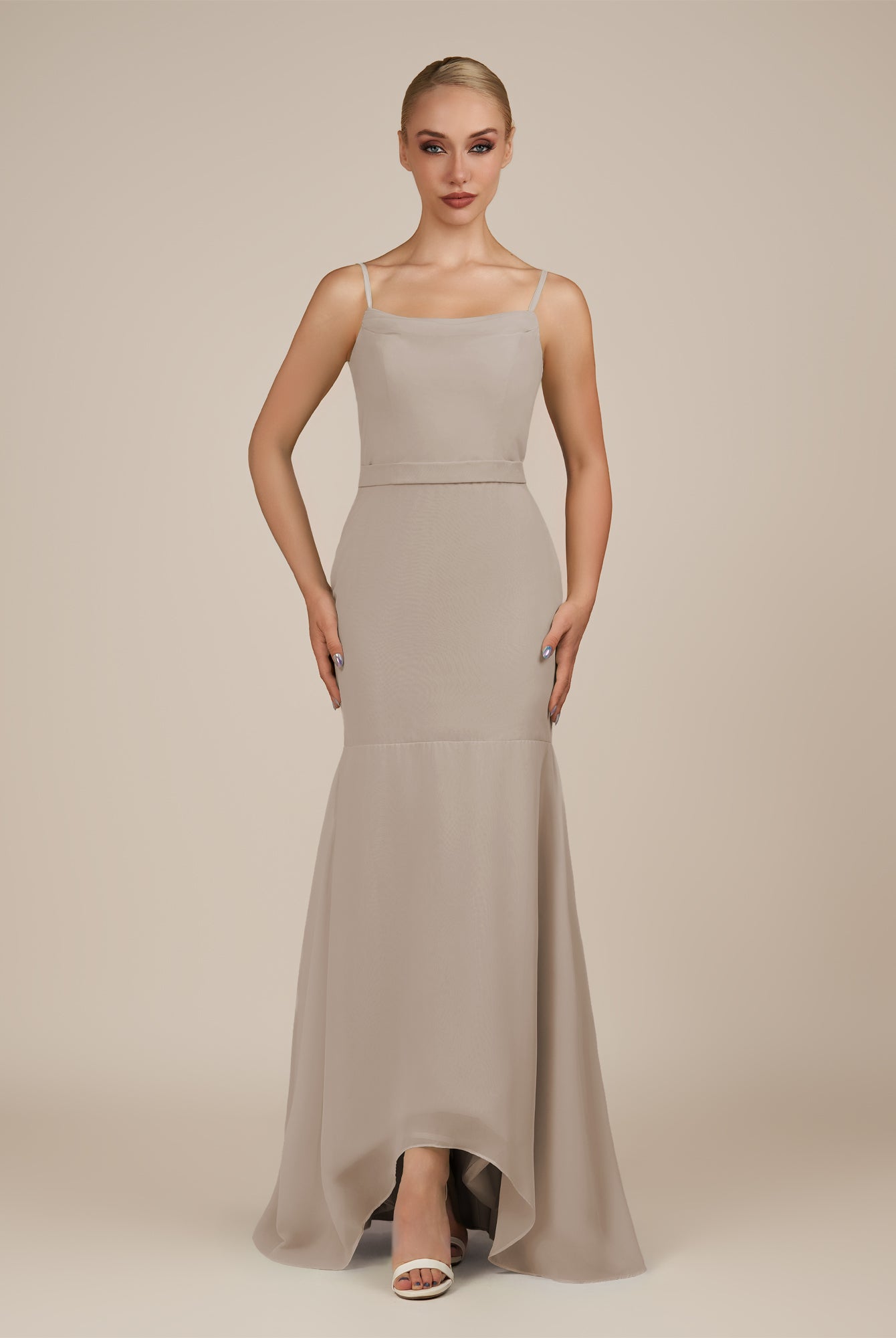 KissDress-Virelai Frost Sheath Scoop Neck Chiffon Long Bridesmaid Dress