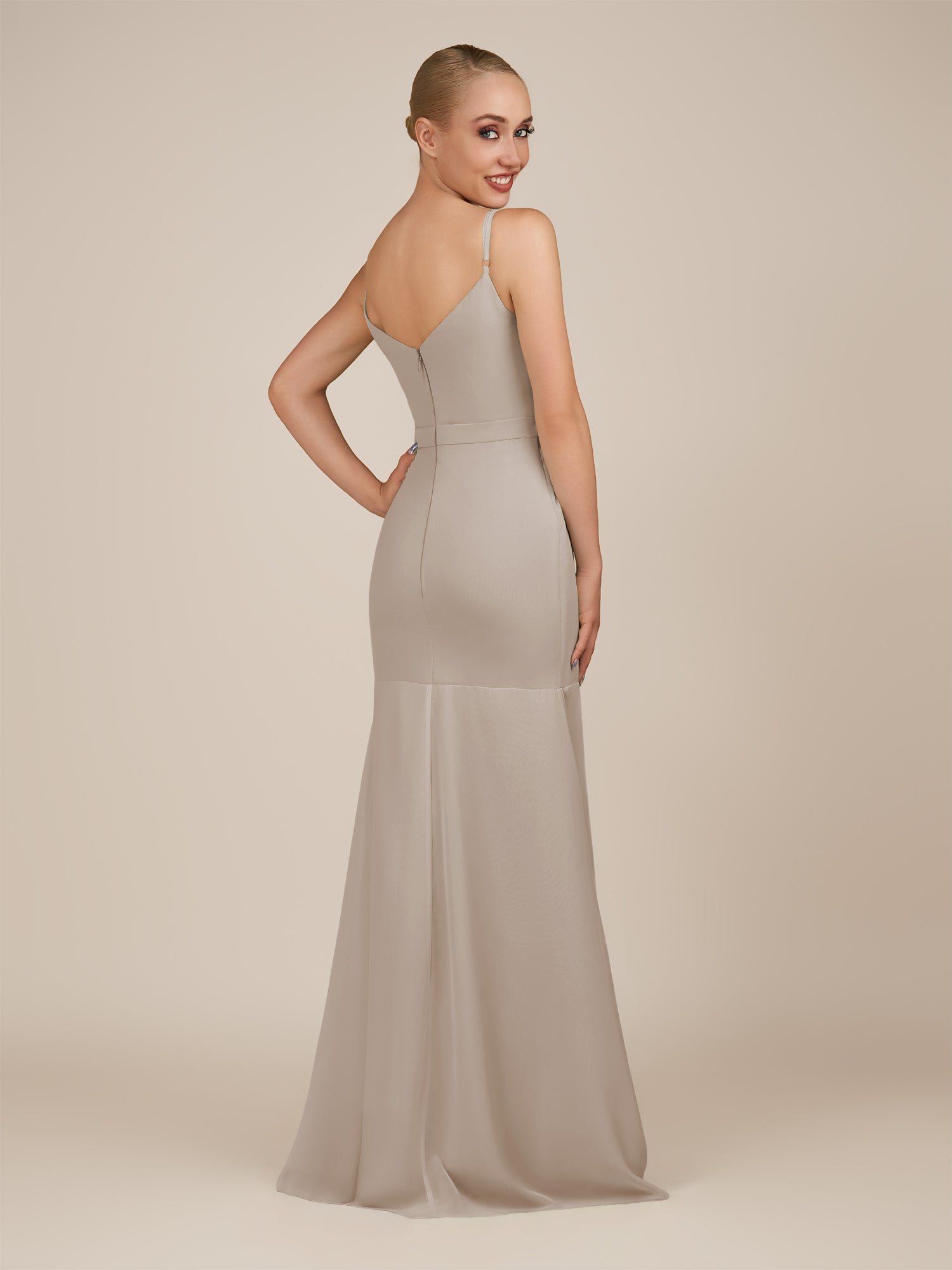 KissDress-Virelai Frost Sheath Scoop Neck Chiffon Long Bridesmaid Dress