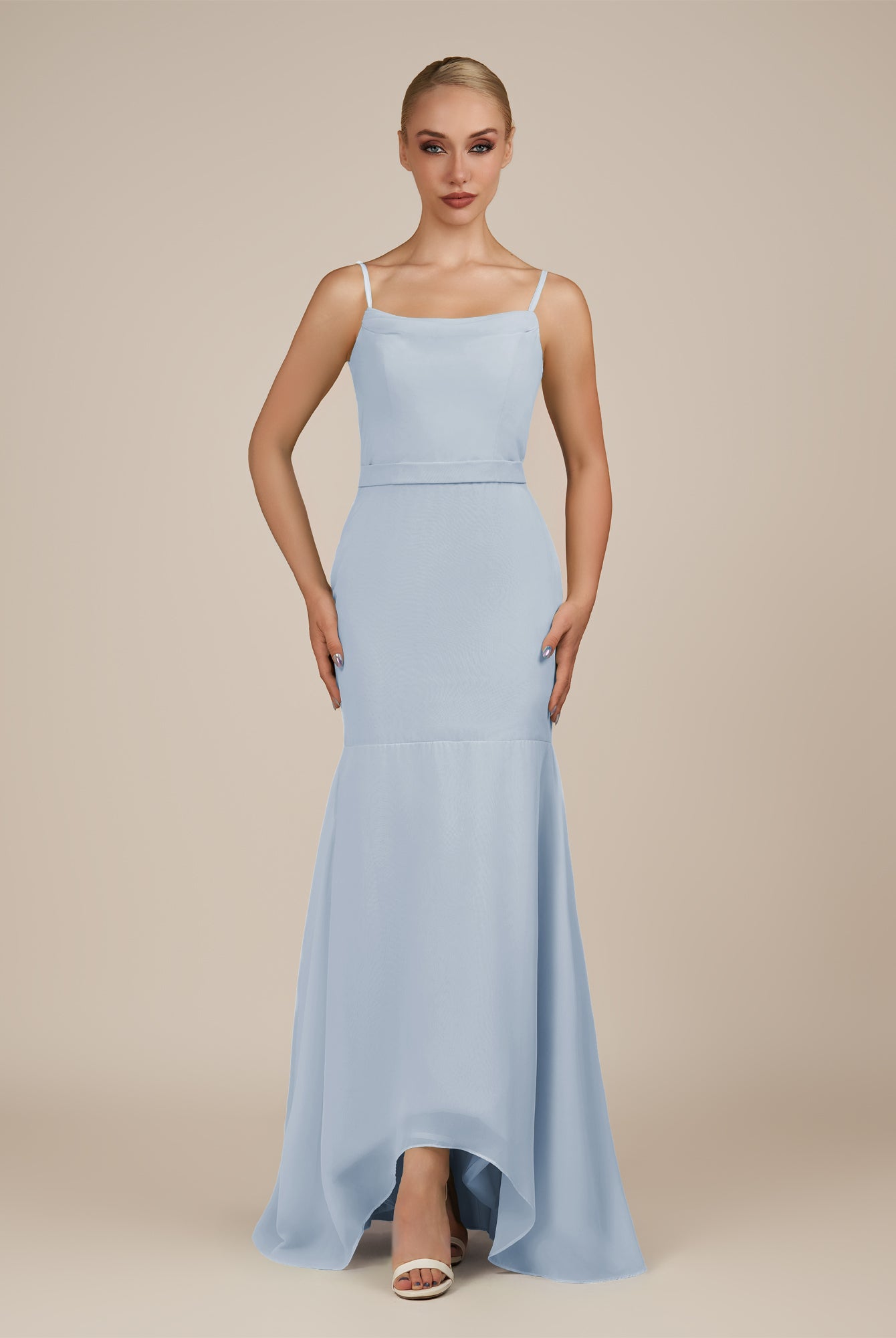 KissDress-Virelai Ice Sheath Scoop Neck Chiffon Long Bridesmaid Dress