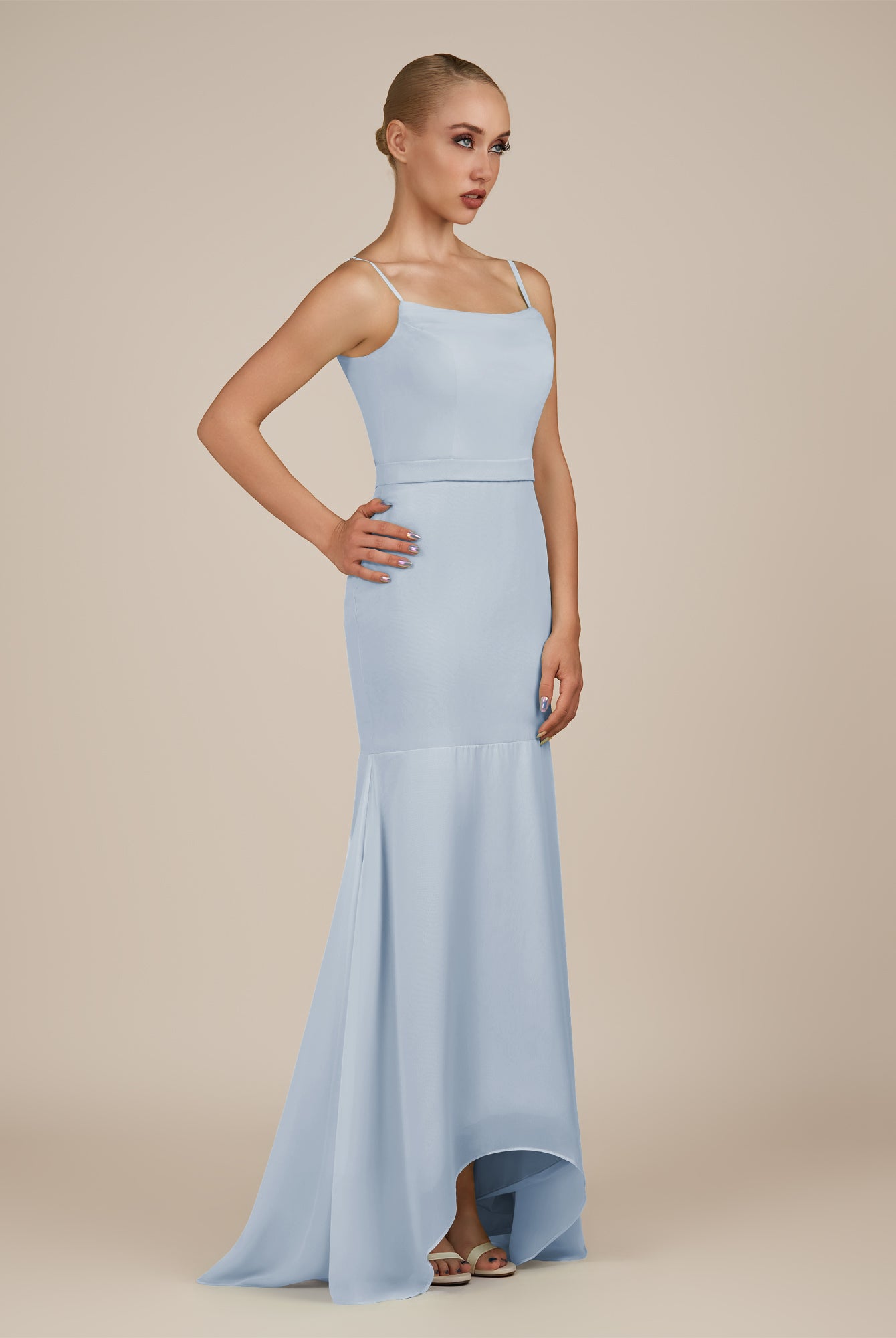 KissDress-Virelai Ice Sheath Scoop Neck Chiffon Long Bridesmaid Dress